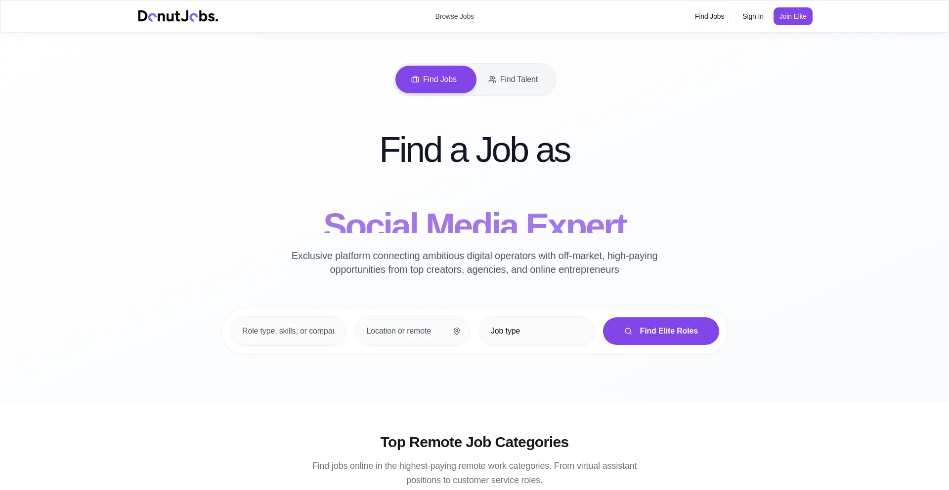 Website screenshot of Donutjobs.work