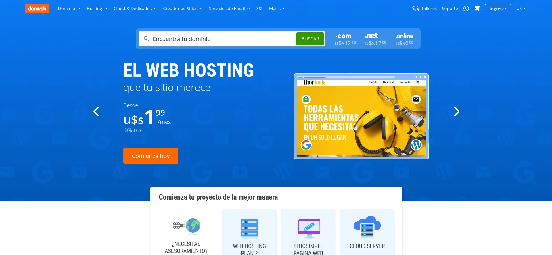 Website screenshot of Donweb.com