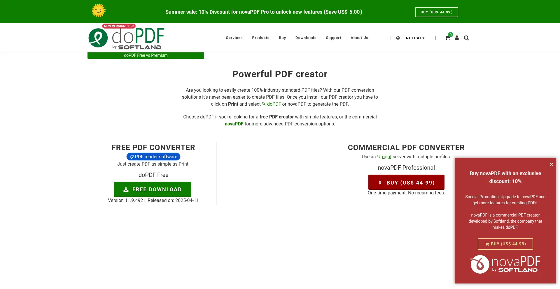 Website screenshot of Dopdf.com