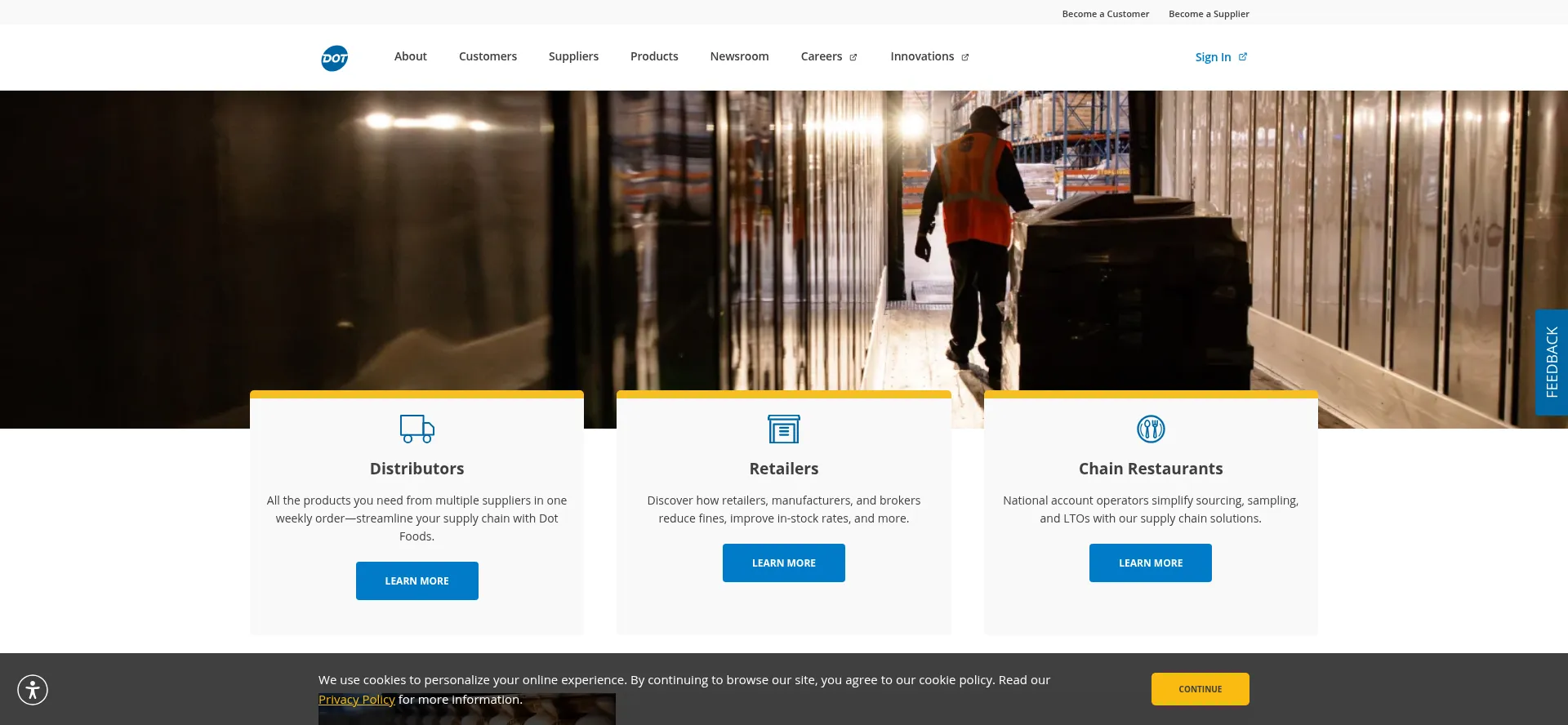 Website screenshot of Dotfoods.com