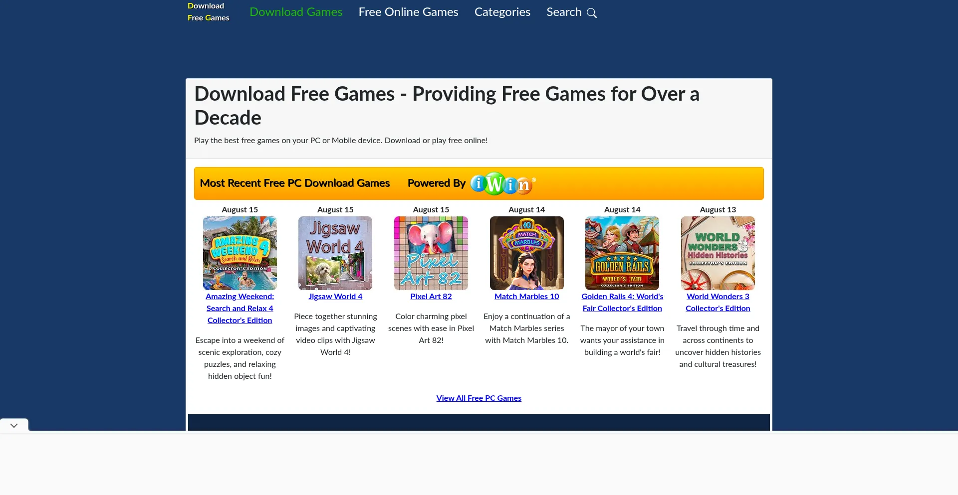 Website screenshot of Download-free-games.com