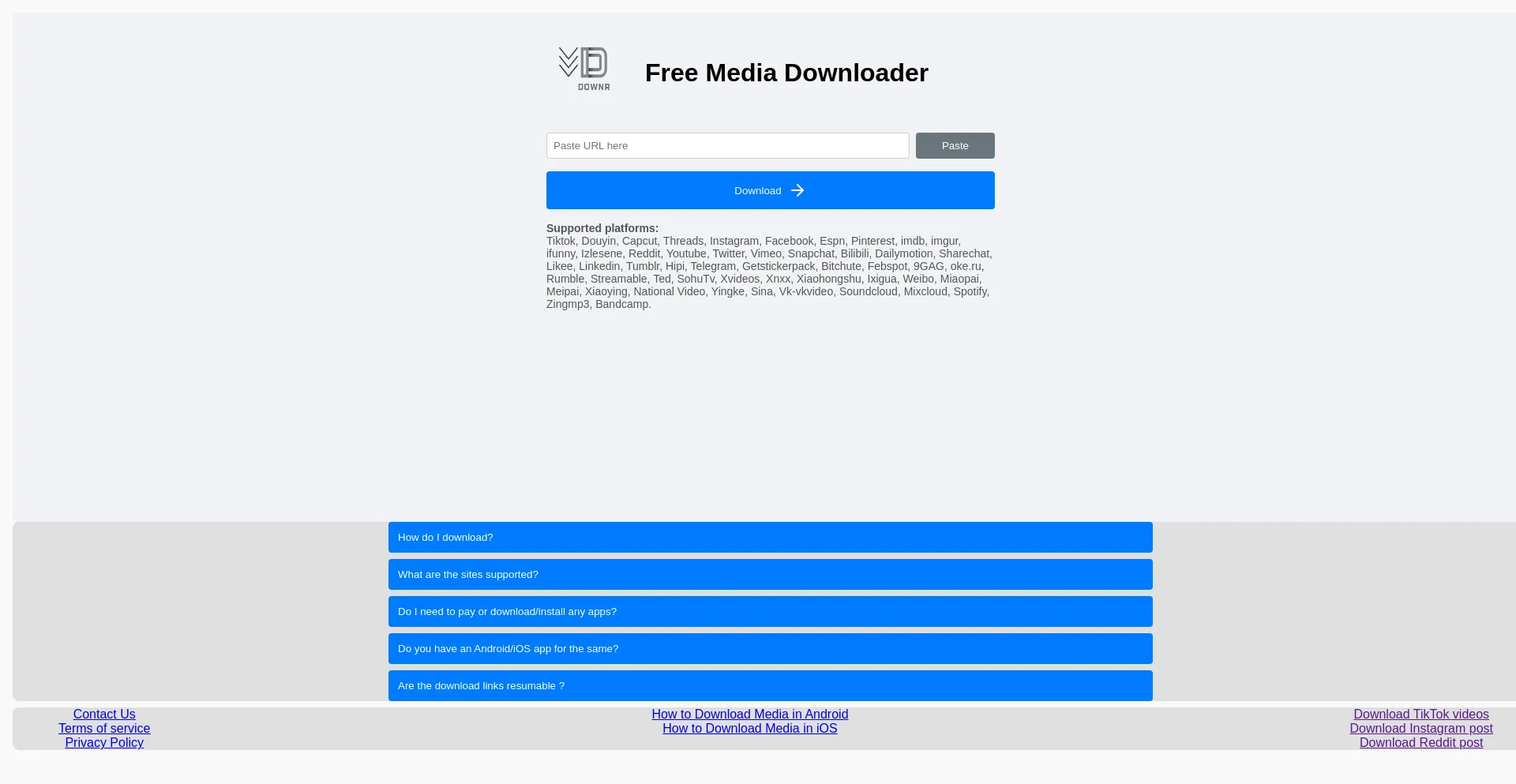 Website screenshot of Downr.org