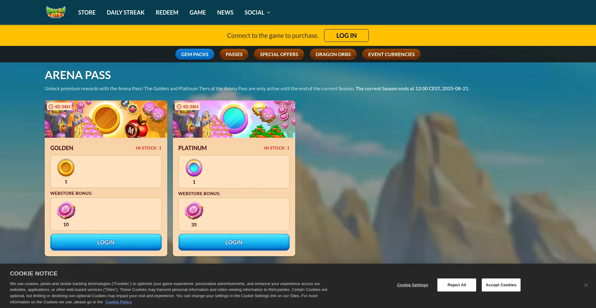 Website screenshot of Dragoncitygame.com