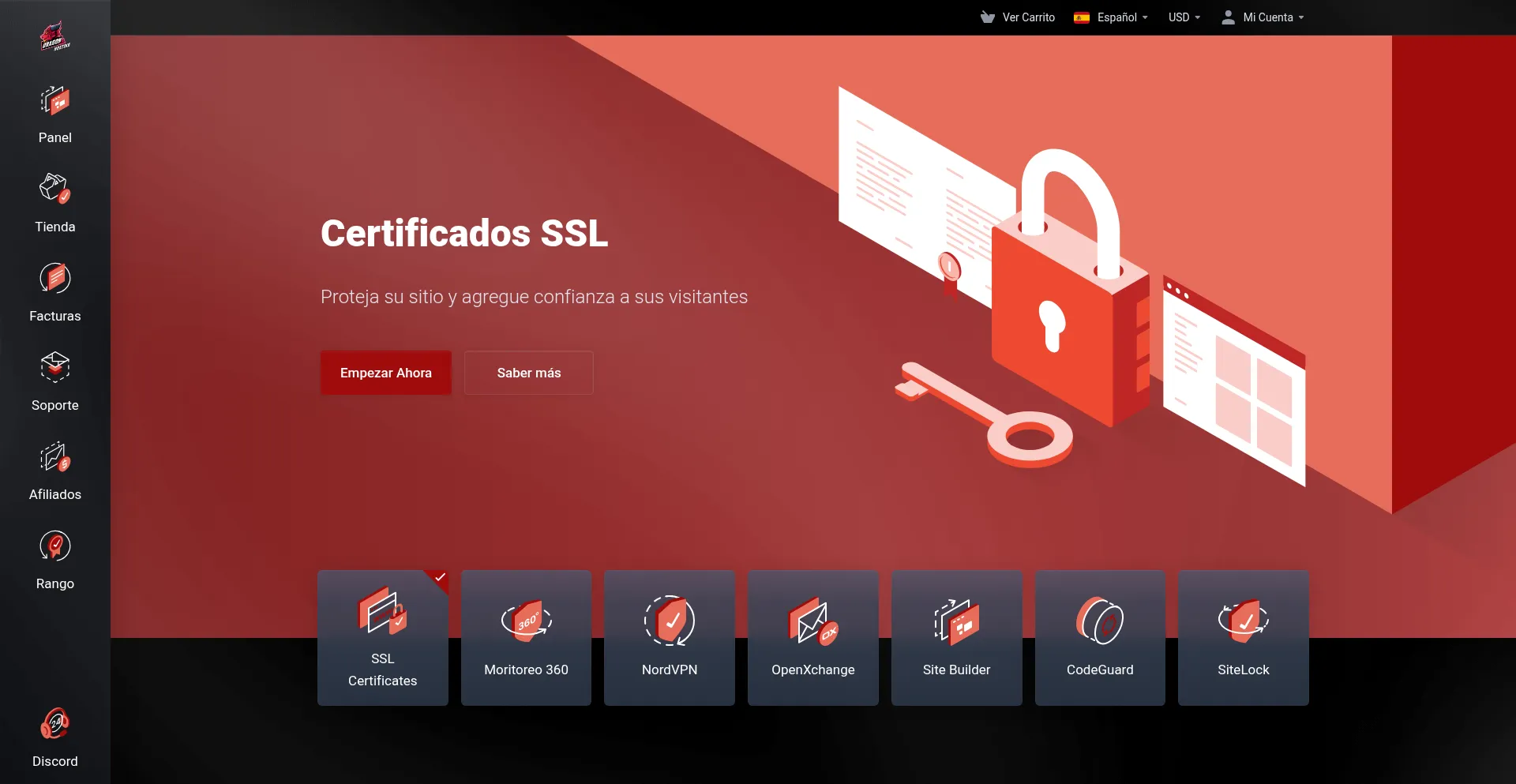 Website screenshot of Dragonhosting.lat