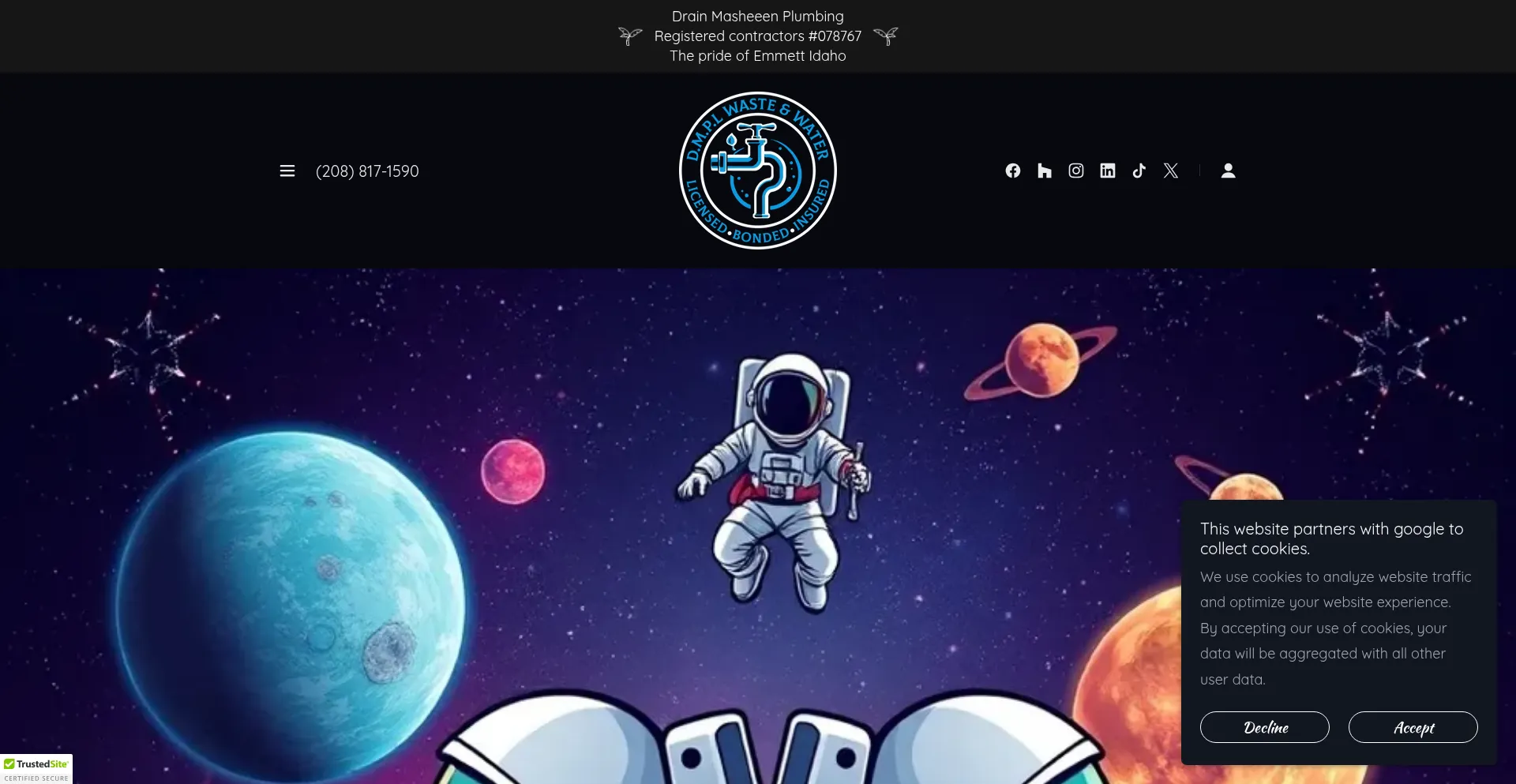 Website screenshot of Drainmasheensllc.com