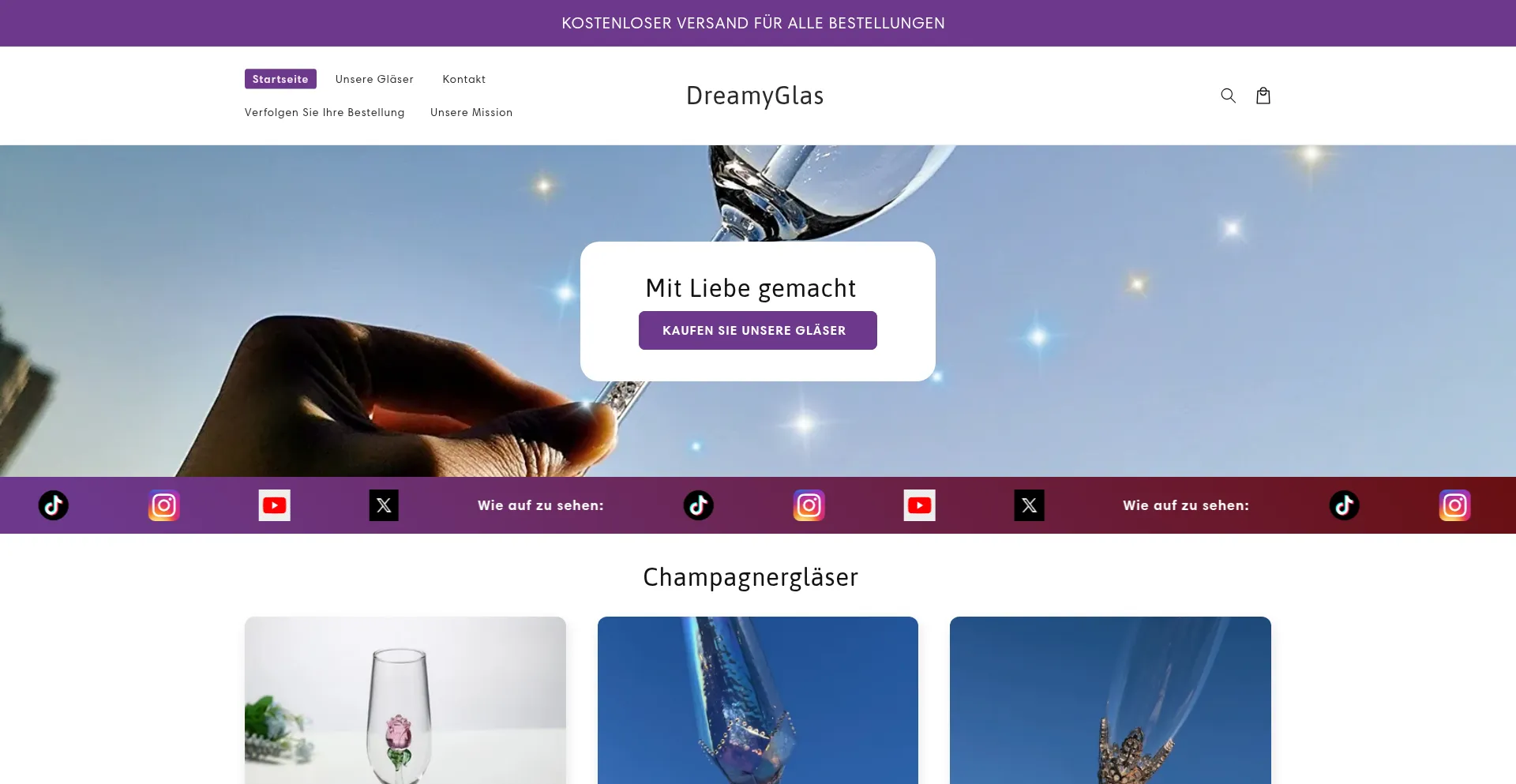 Website screenshot of Dreamyglas.com