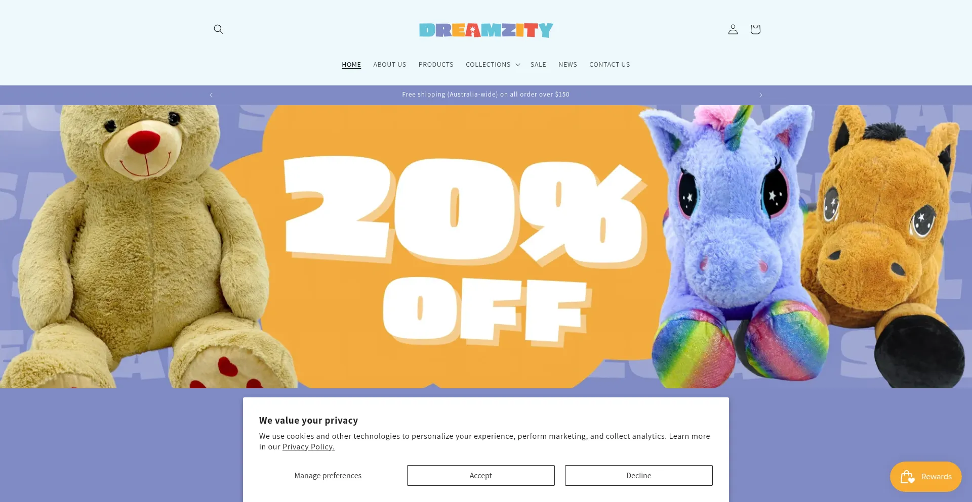 Website screenshot of Dreamzity.com.au