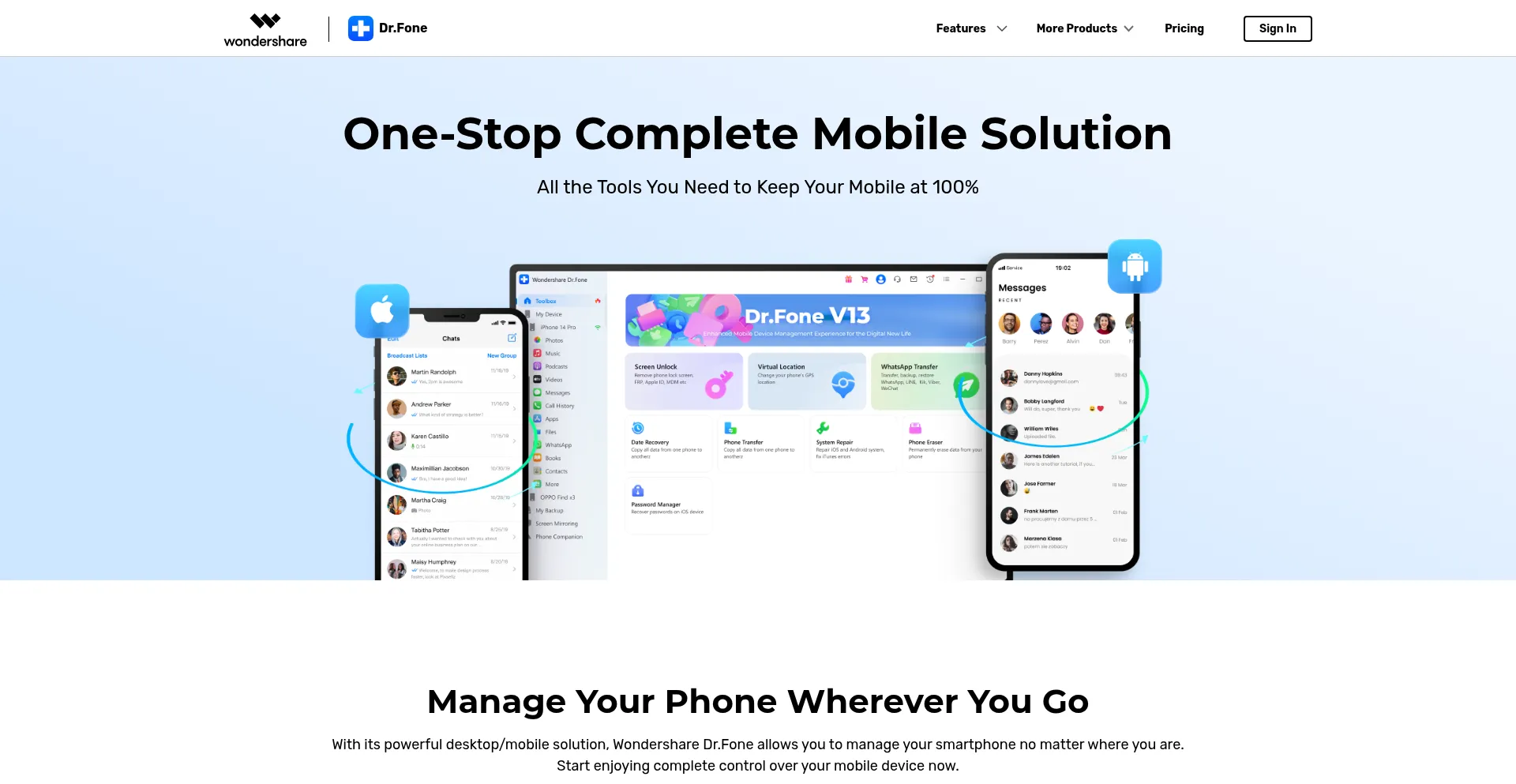 Website screenshot of Drfone.wondershare.net