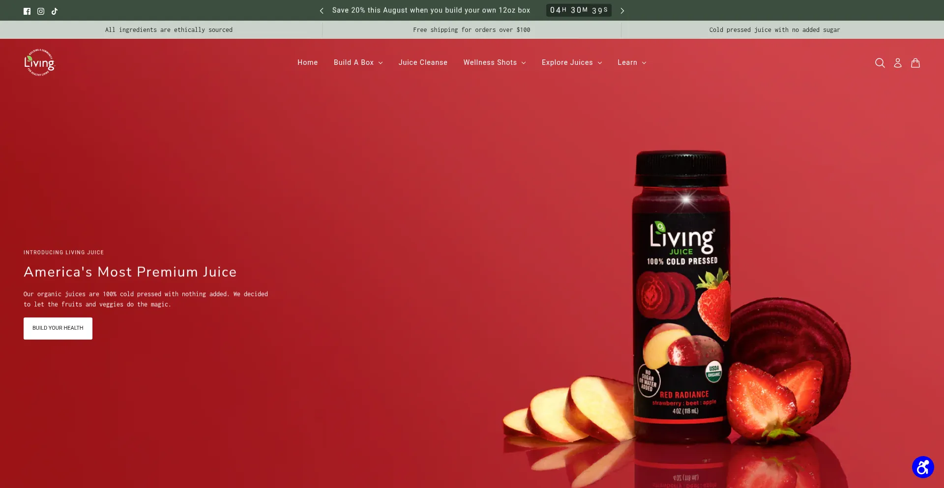 Website screenshot of Drinklivingjuice.com