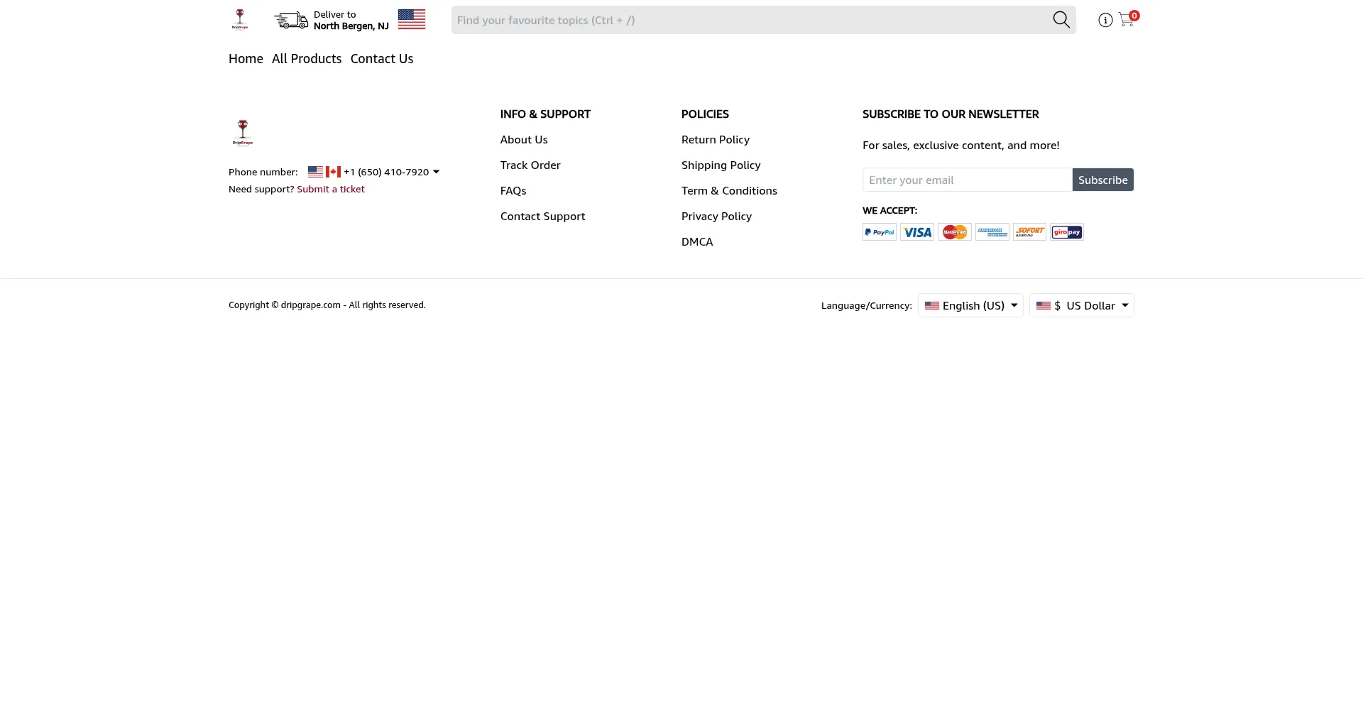 Website screenshot of Dripgrape.com