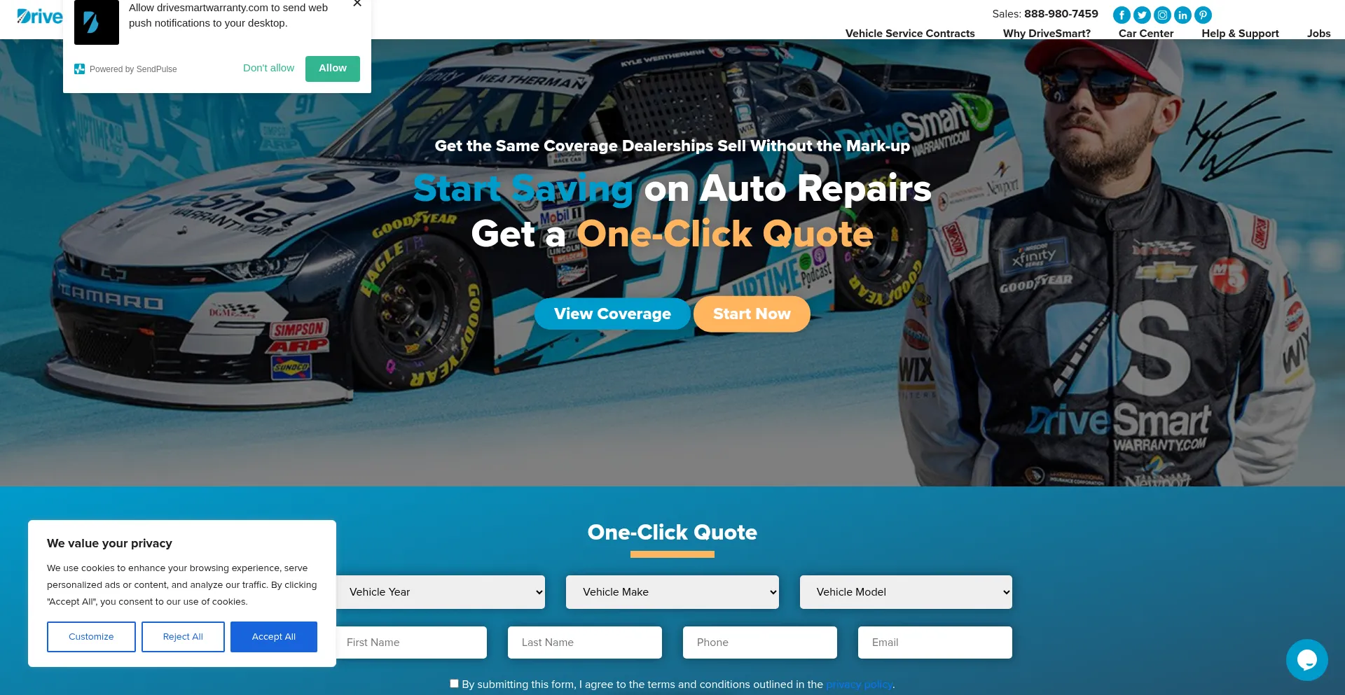 Website screenshot of Drivesmartwarranty.com