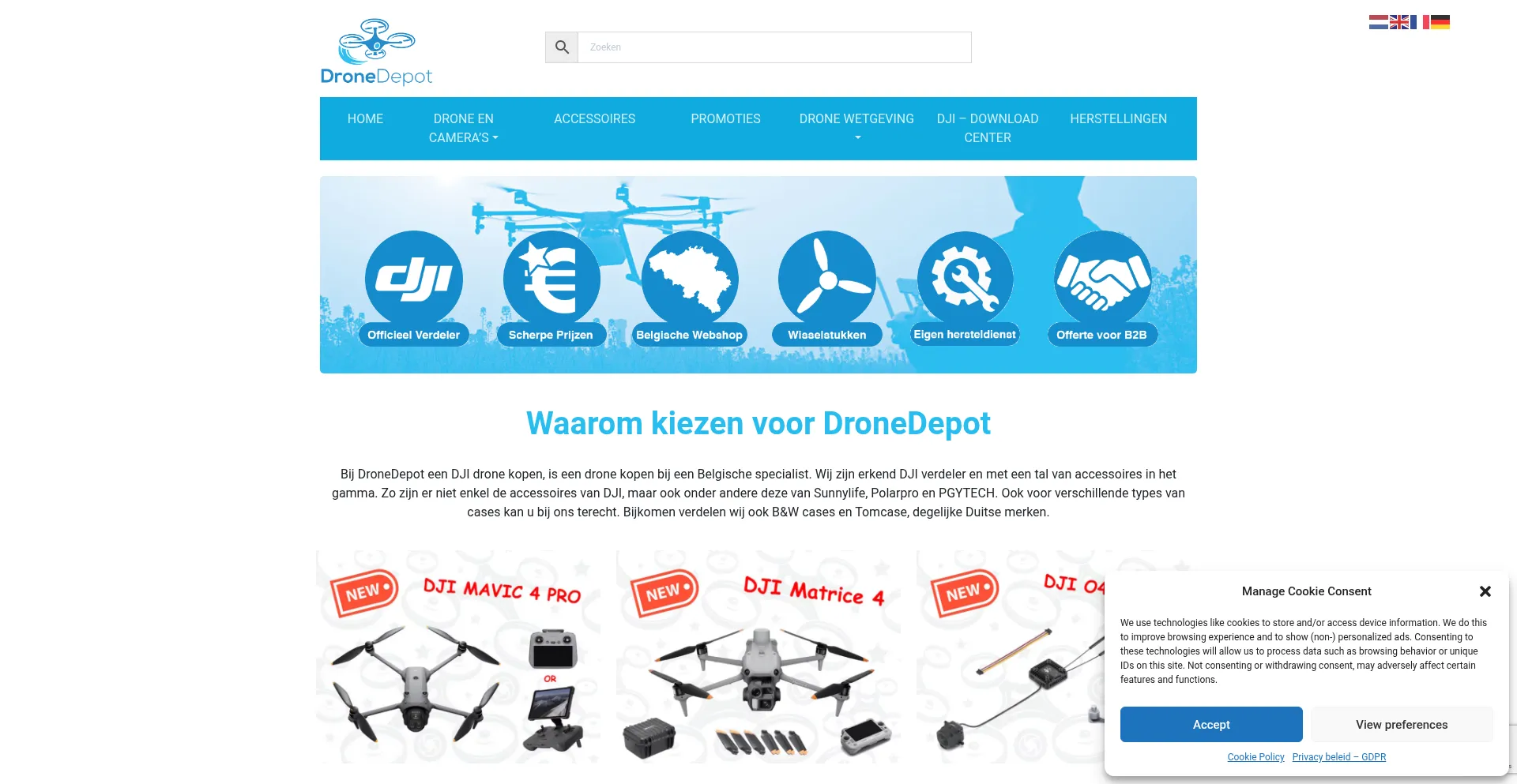 Website screenshot of Dronedepot.be