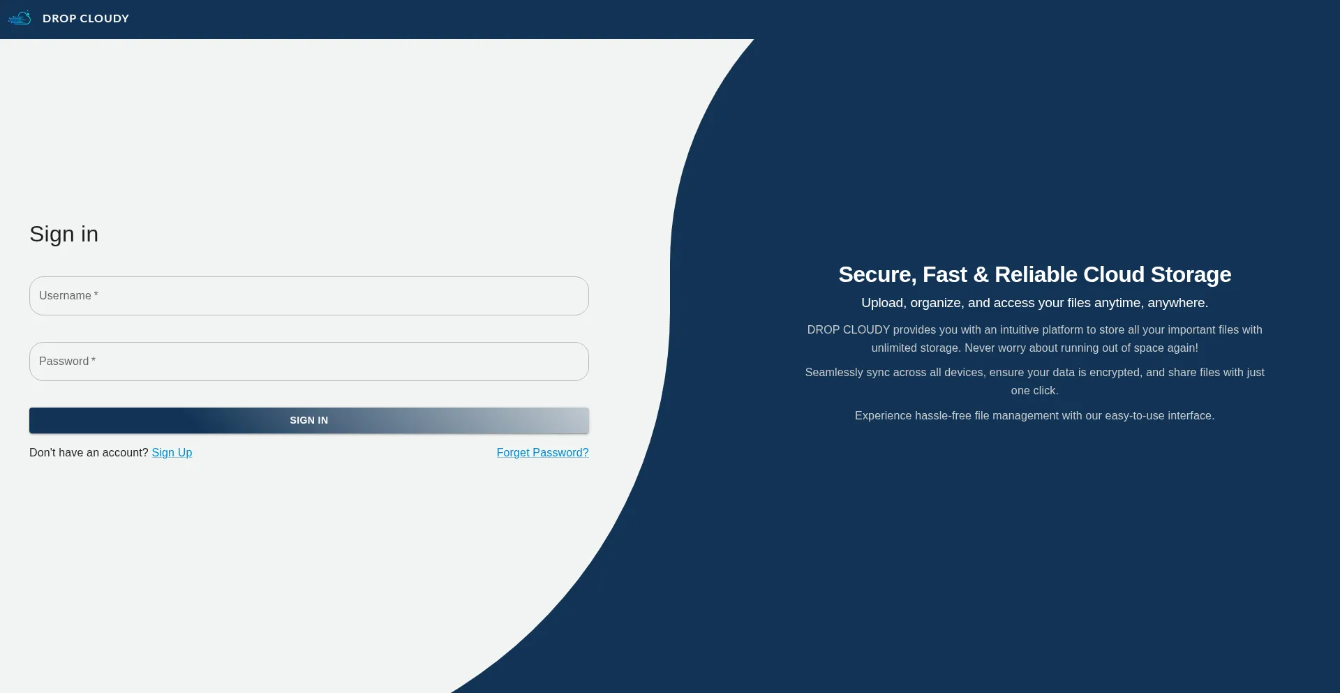 Website screenshot of Dropcloudy.com