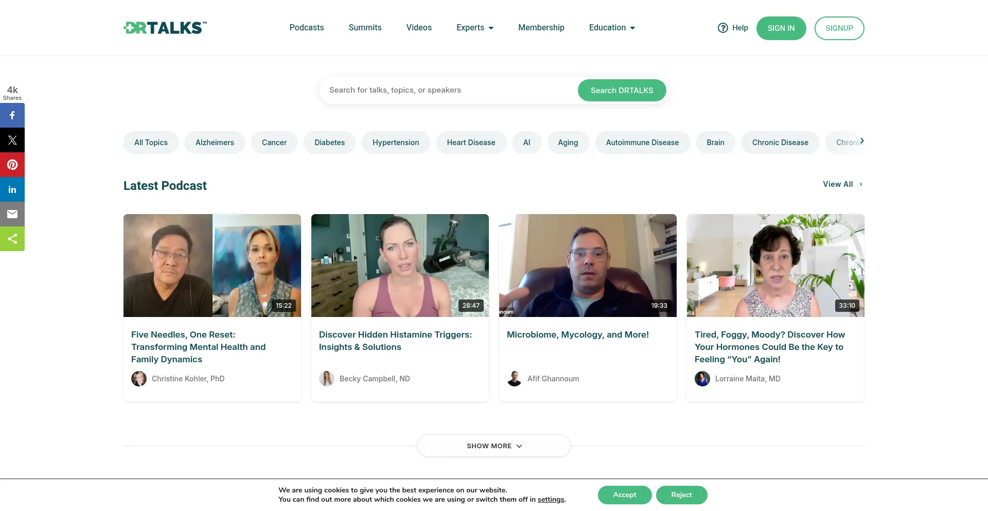 Website screenshot of Drtalks.com