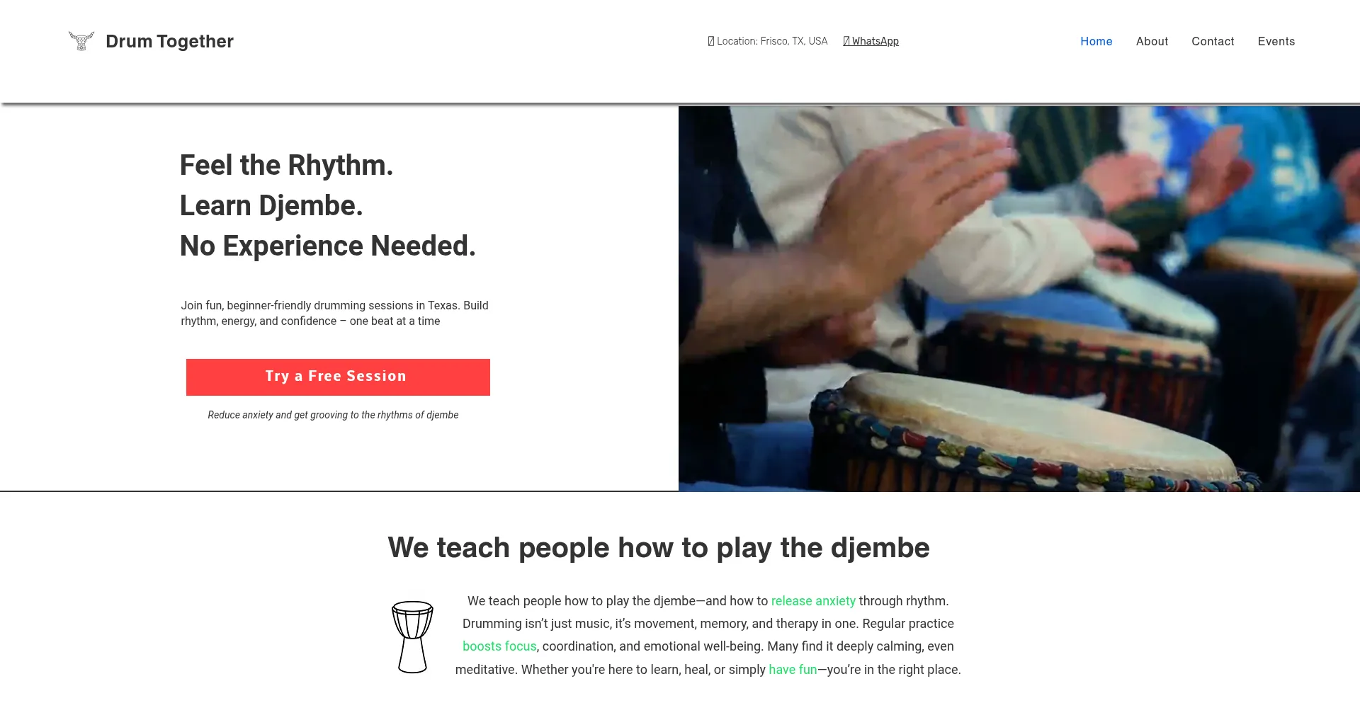 Website screenshot of Drumtogether.xyz