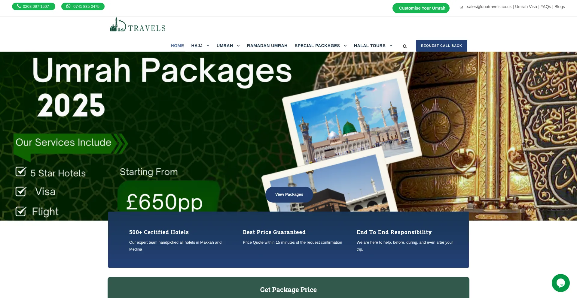 Website screenshot of Duatravels.co.uk