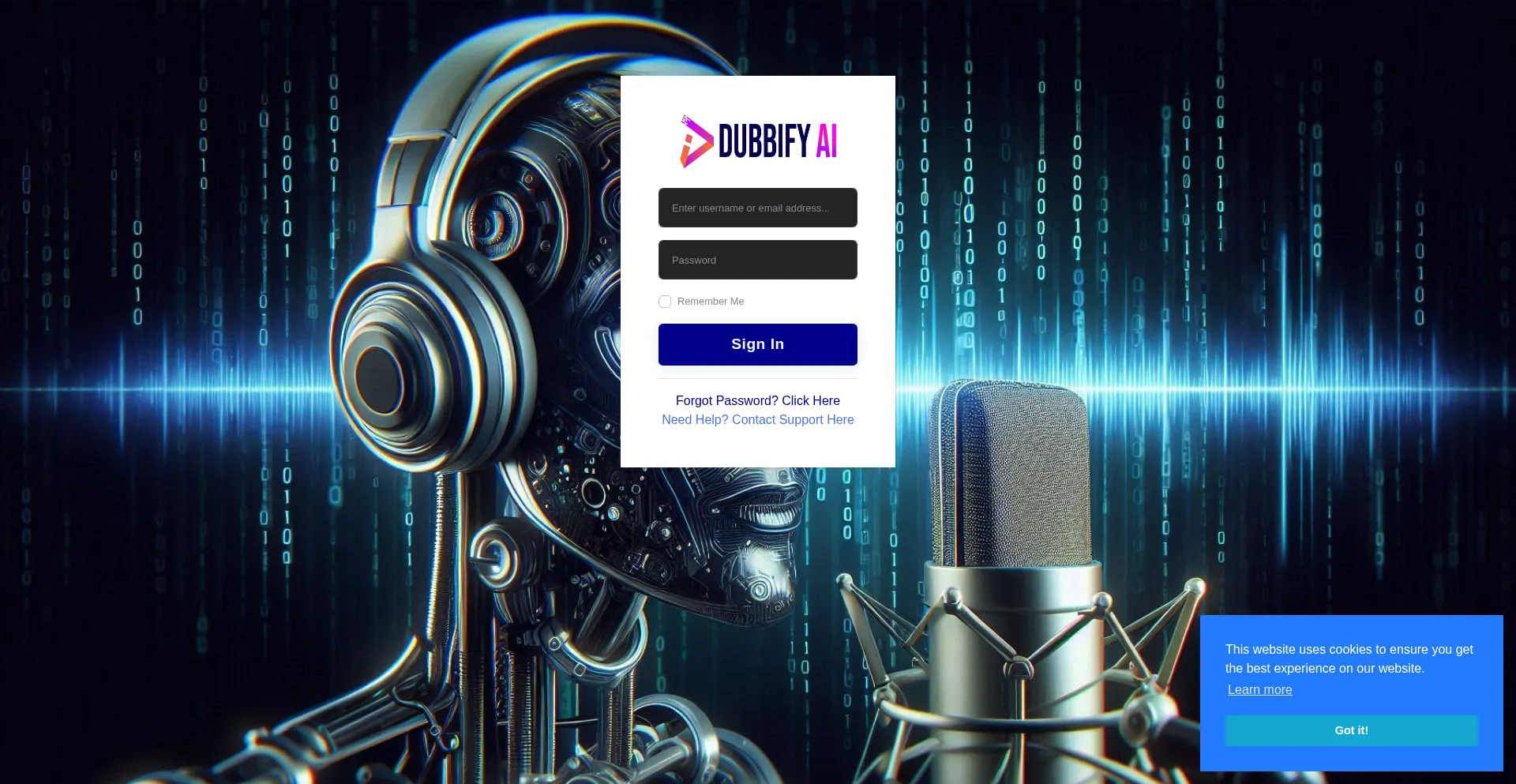 Website screenshot of Dubbifyai.com