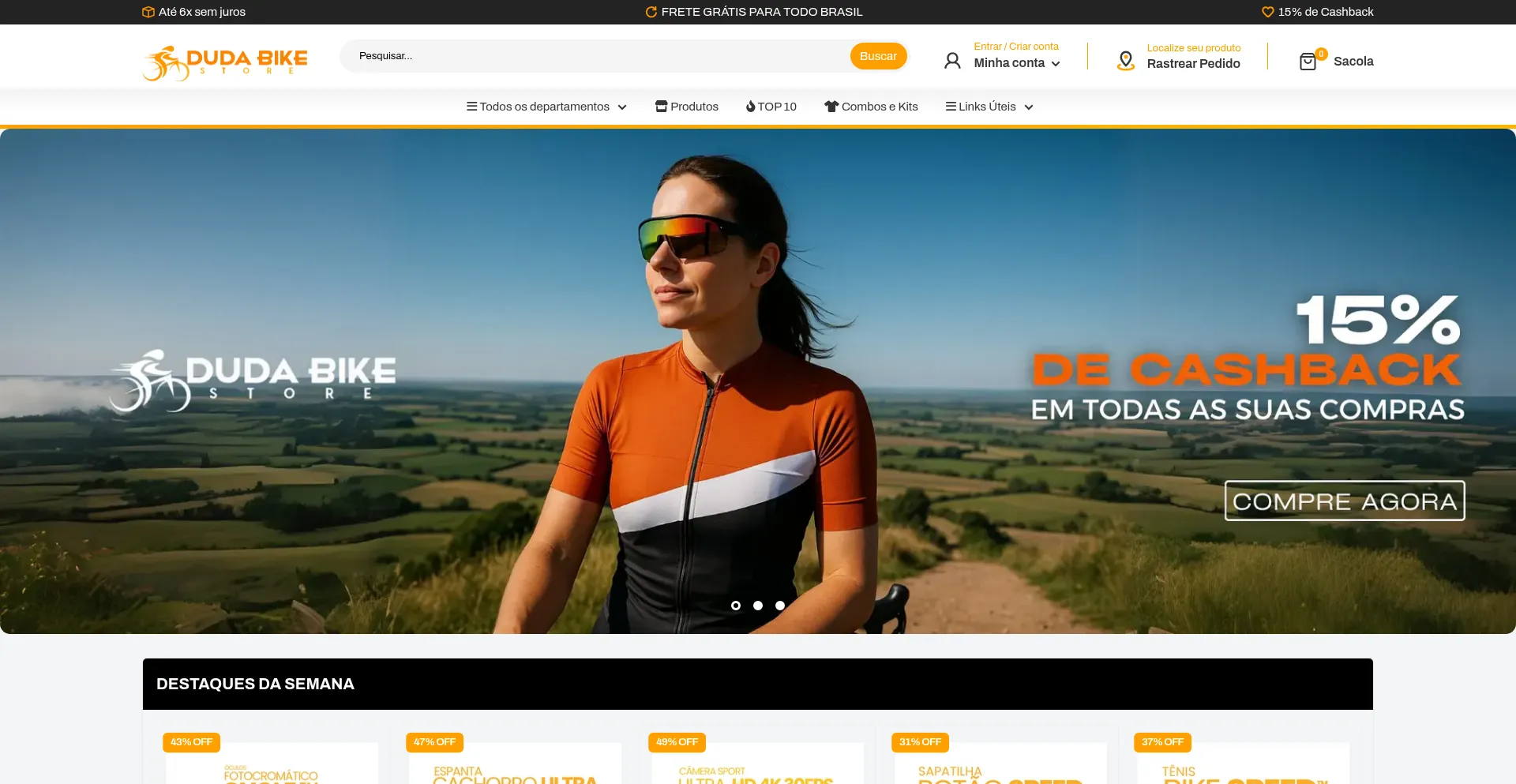 Website screenshot of Dudabikestore.com.br
