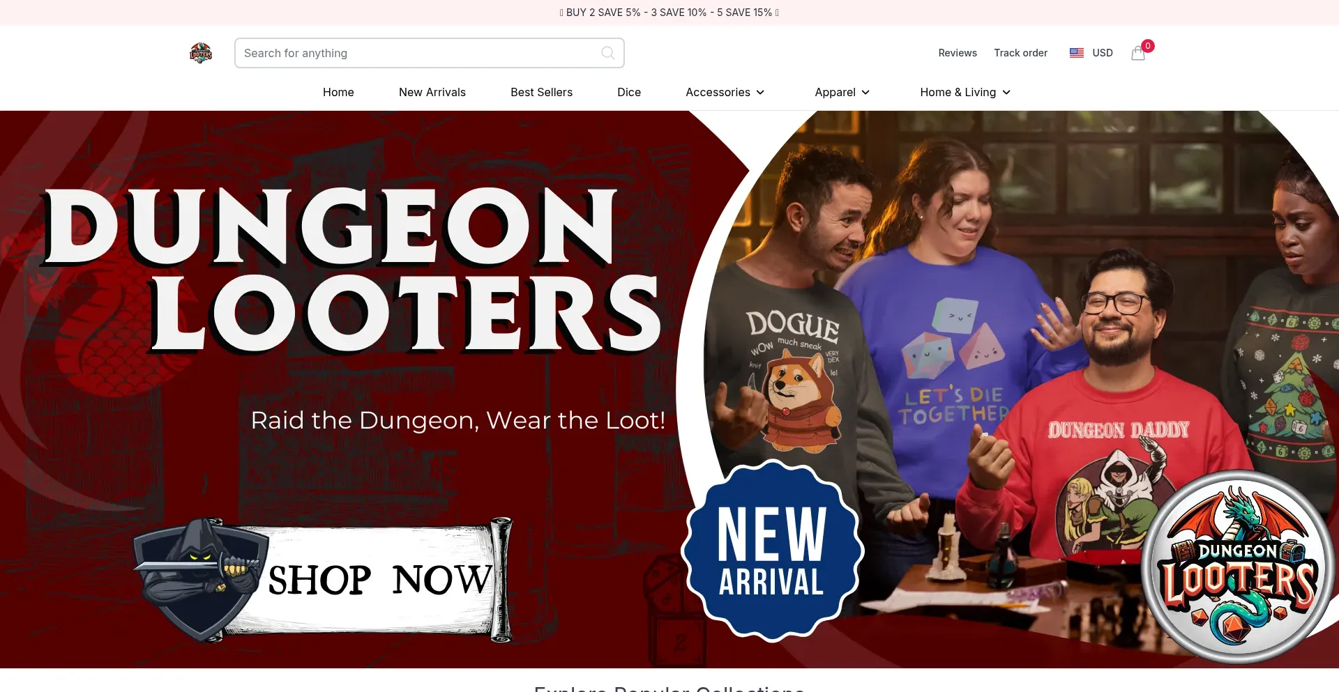 Website screenshot of Dungeonlooters.com