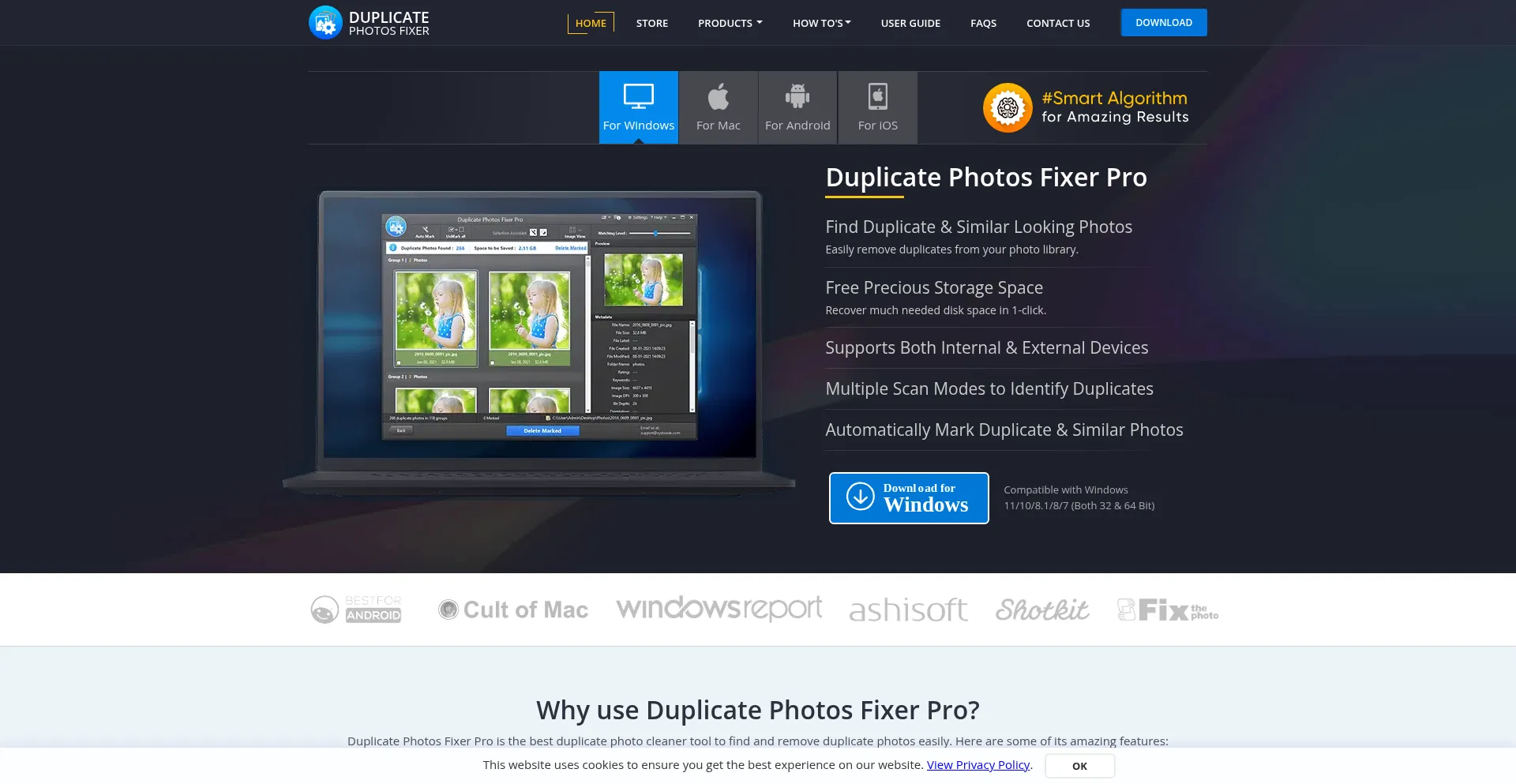 Website screenshot of Duplicatephotofixer.com