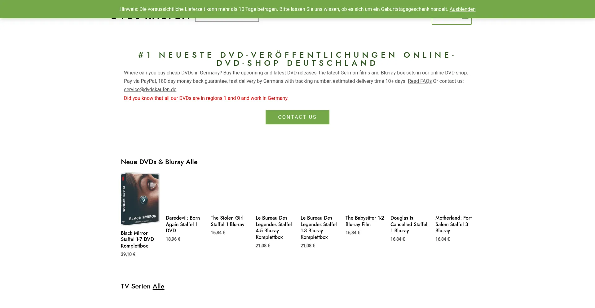 Website screenshot of Dvdskaufen.de