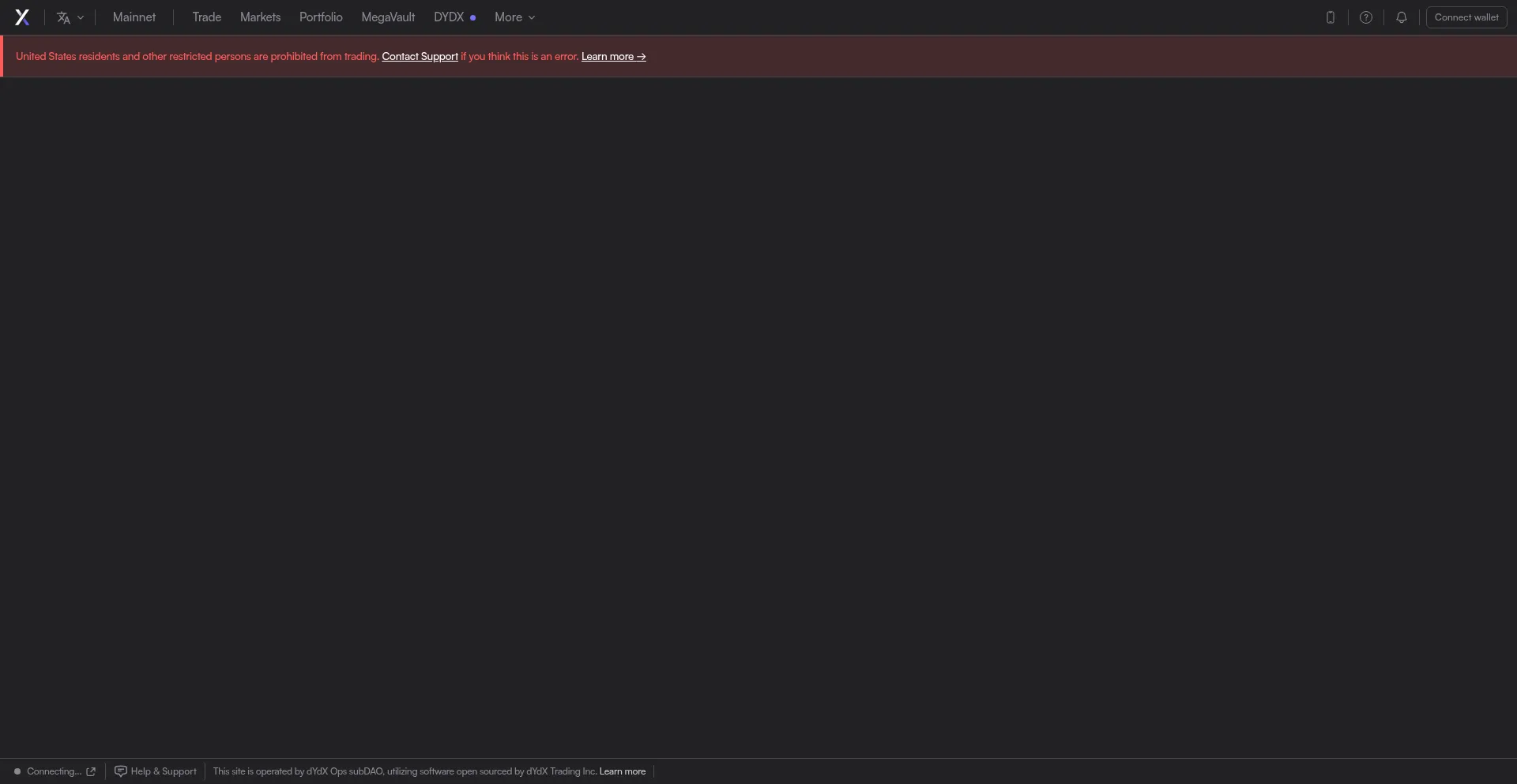Website screenshot of Dydx.trade