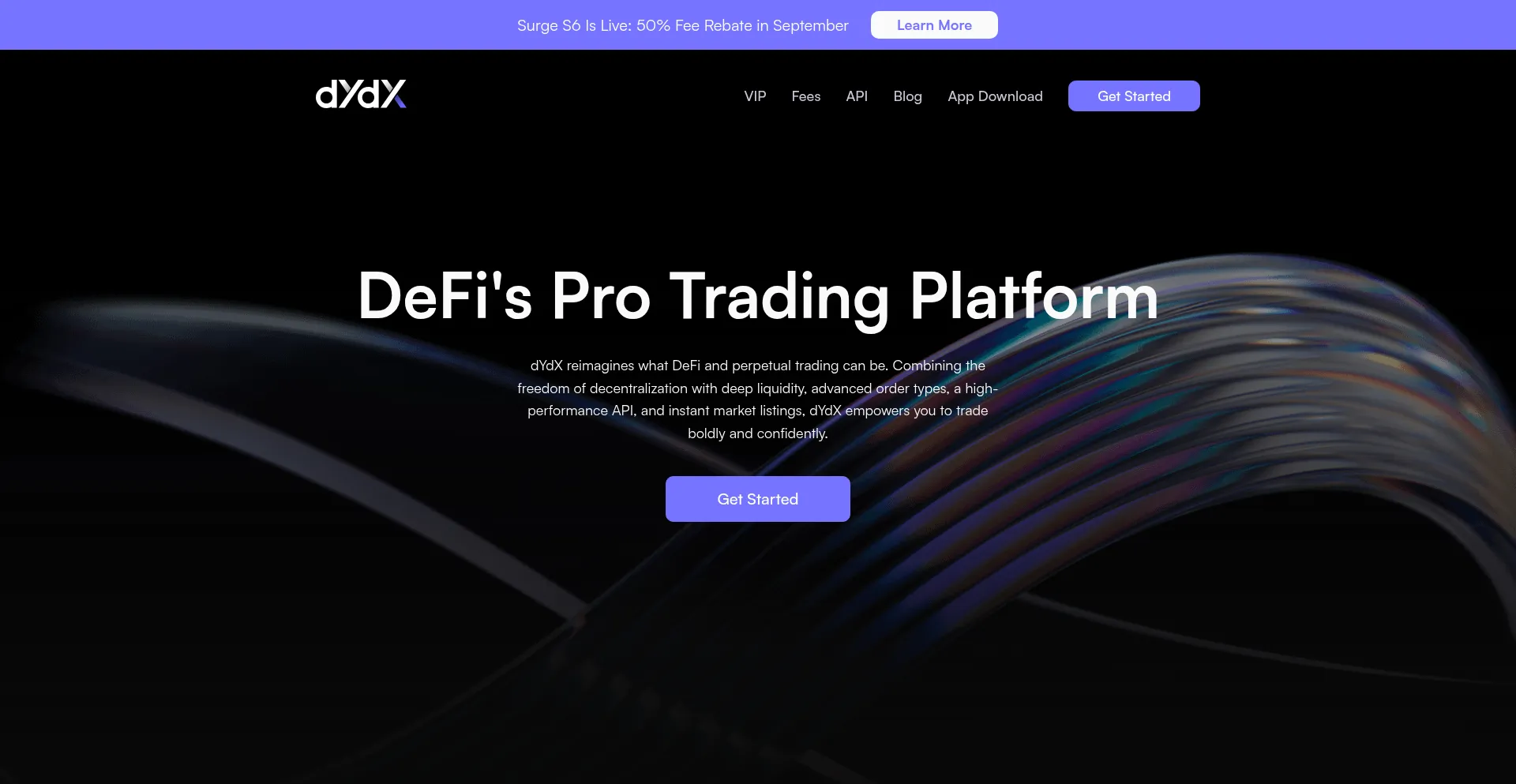 Website screenshot of Dydx.xyz