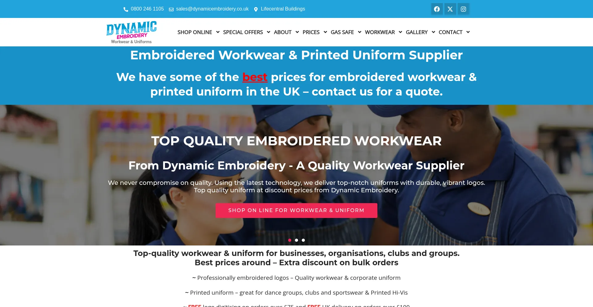 Website screenshot of Dynamicembroidery.co.uk