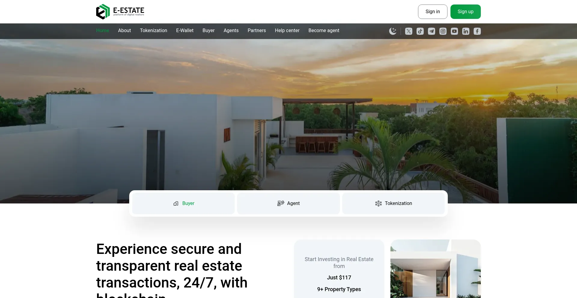 Website screenshot of E-estate.co