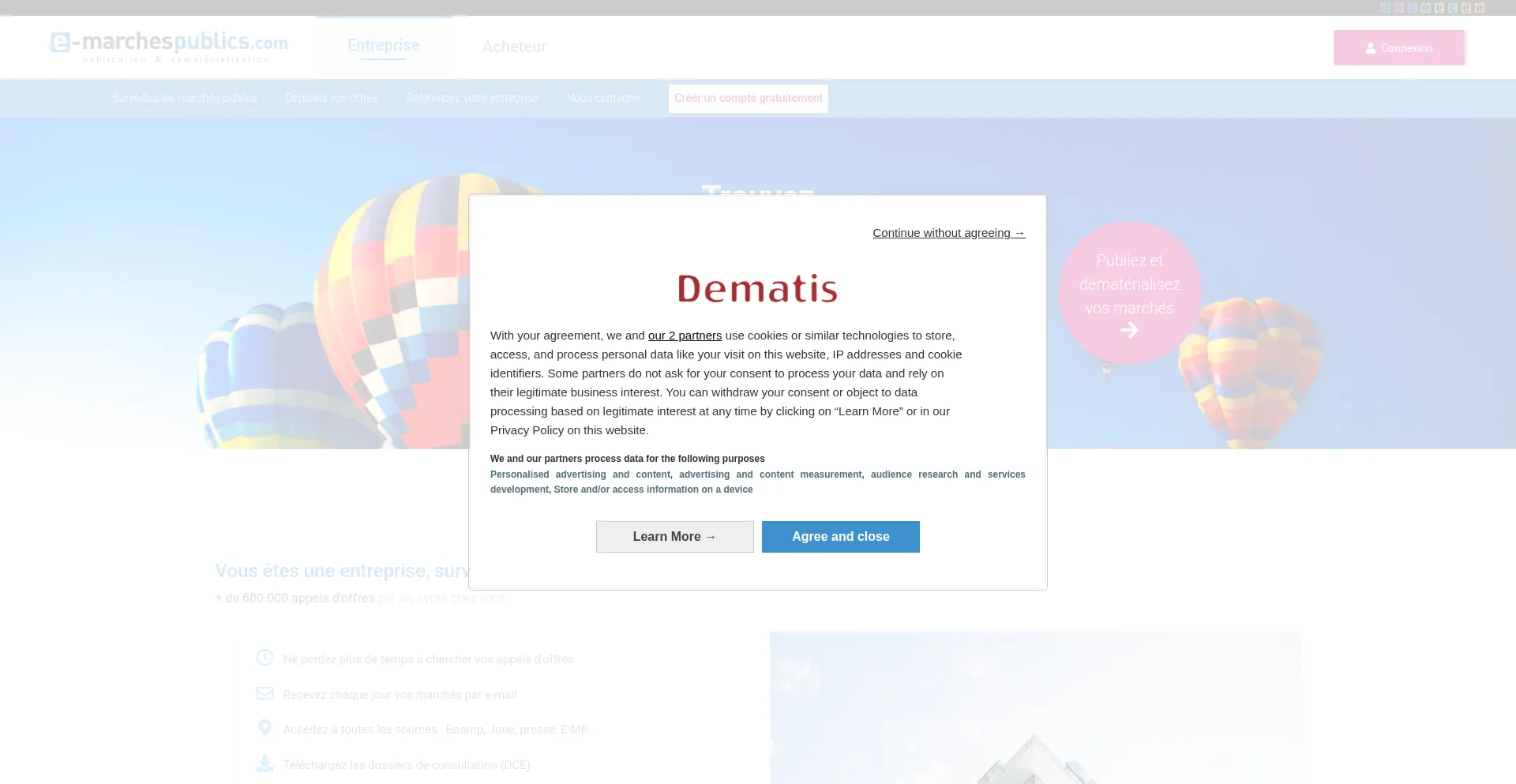 Website screenshot of E-marchespublics.com