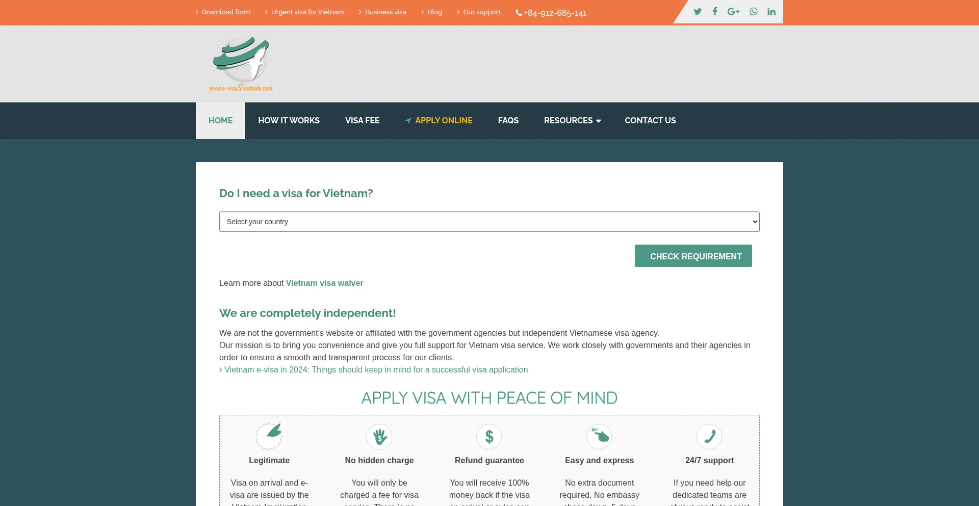 Website screenshot of E-visasvietnam.com