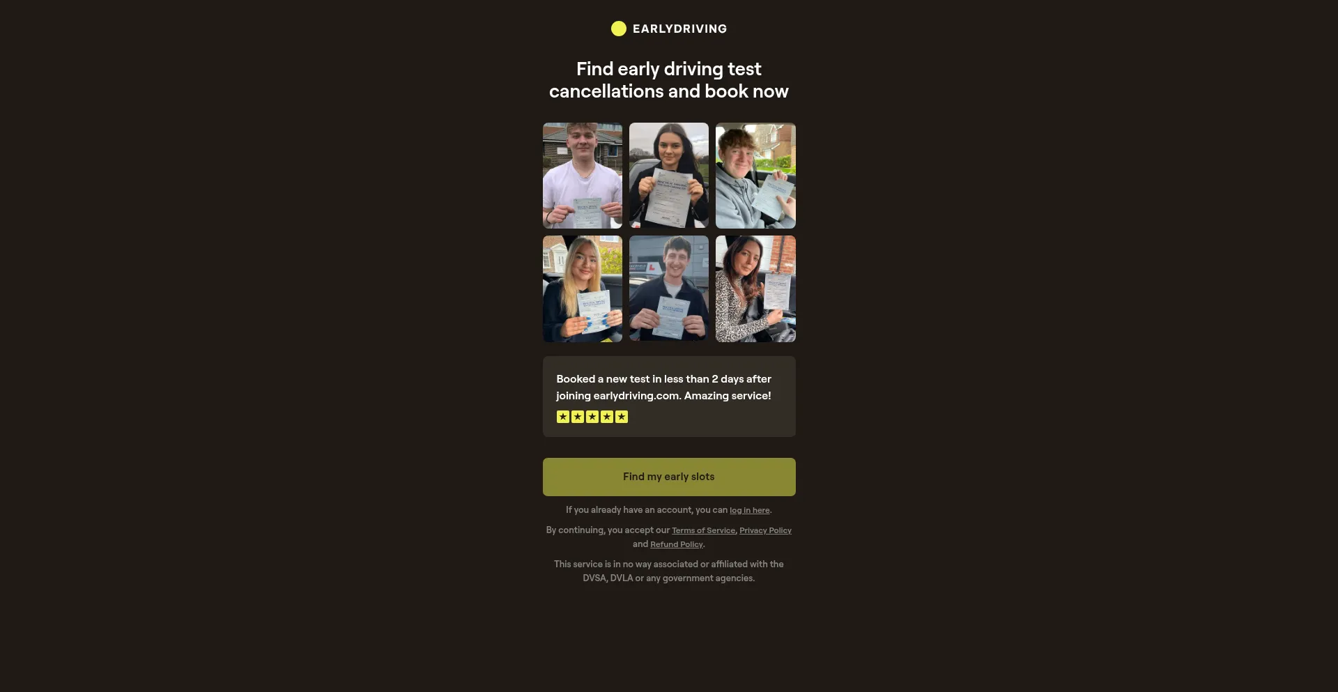 Website screenshot of Earlydriving.com