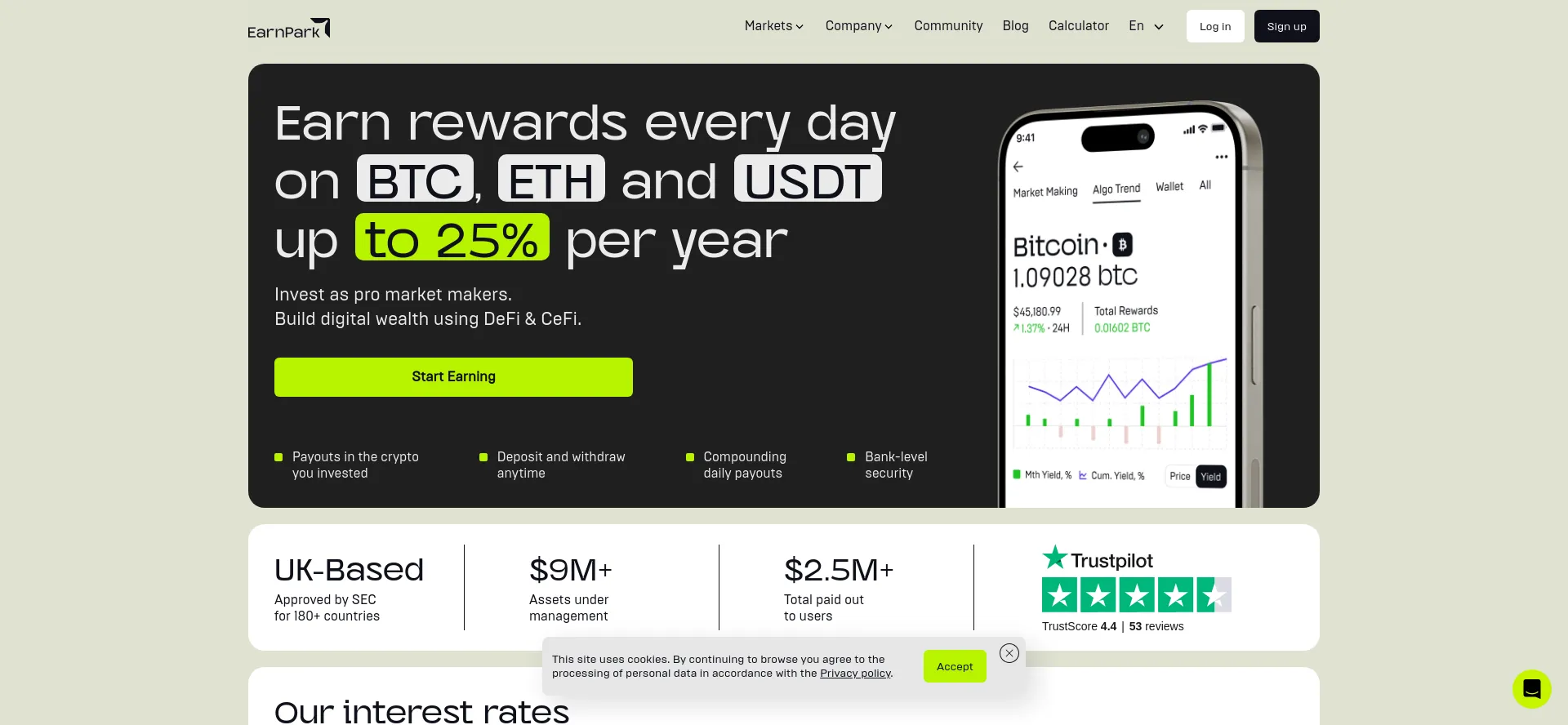 Website screenshot of Earnpark.com