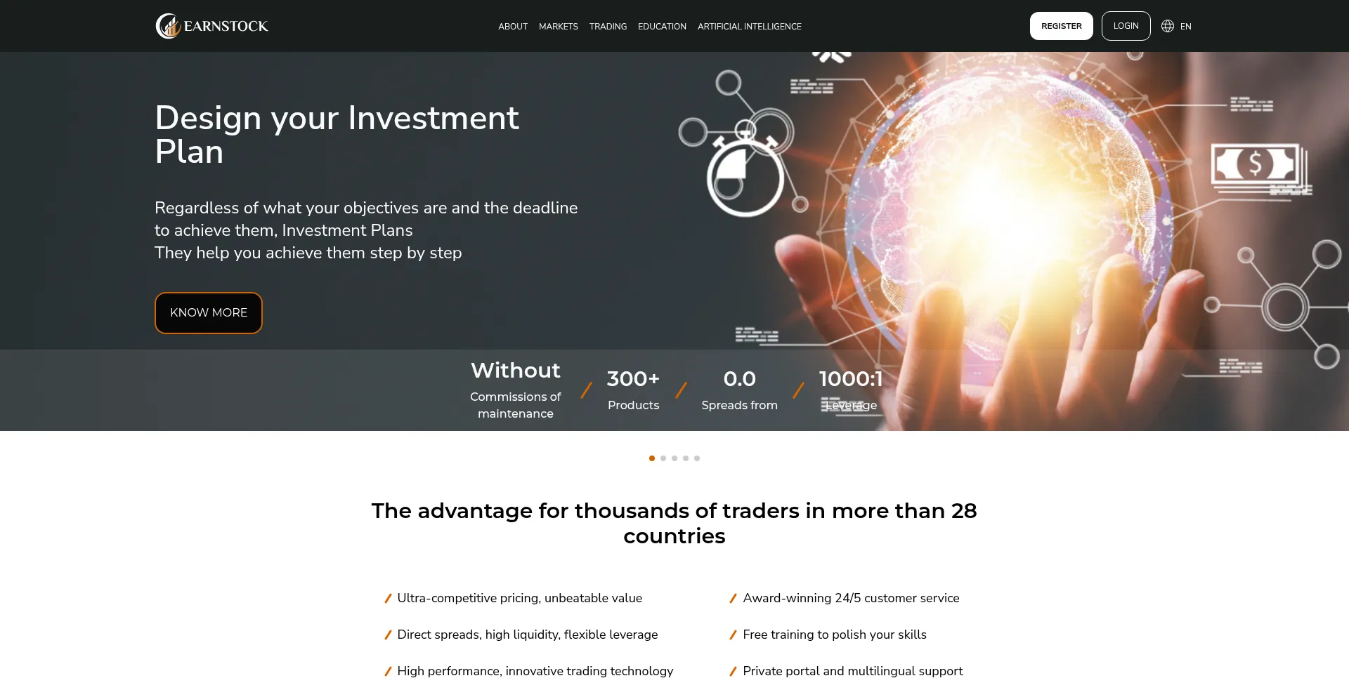 Website screenshot of Earnstock.org