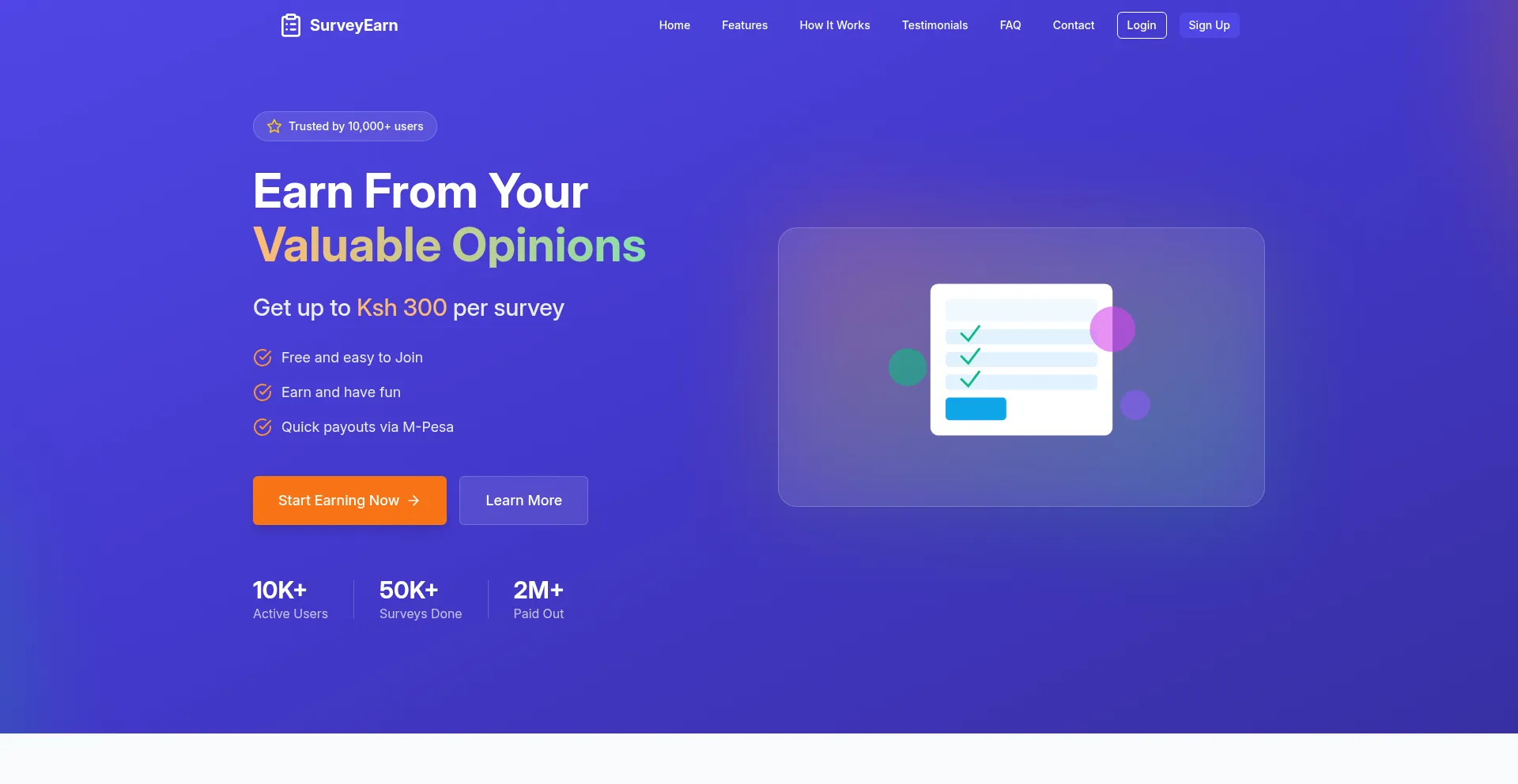 Website screenshot of Earnsurveys.com