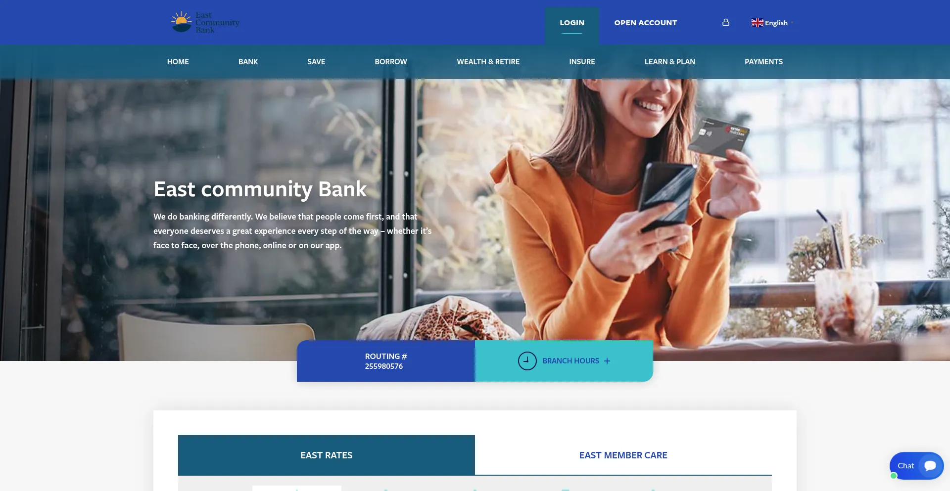 Website screenshot of Eastcommunitybk.com