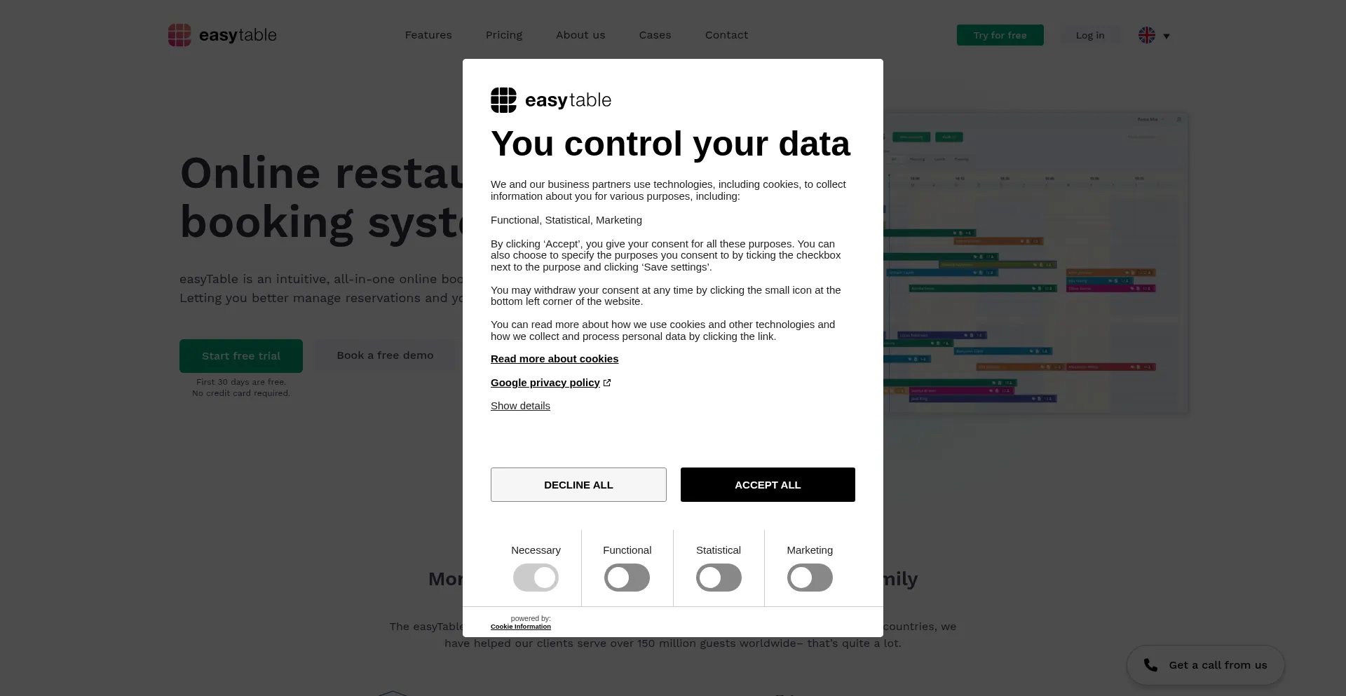 Website screenshot of Easytable.com
