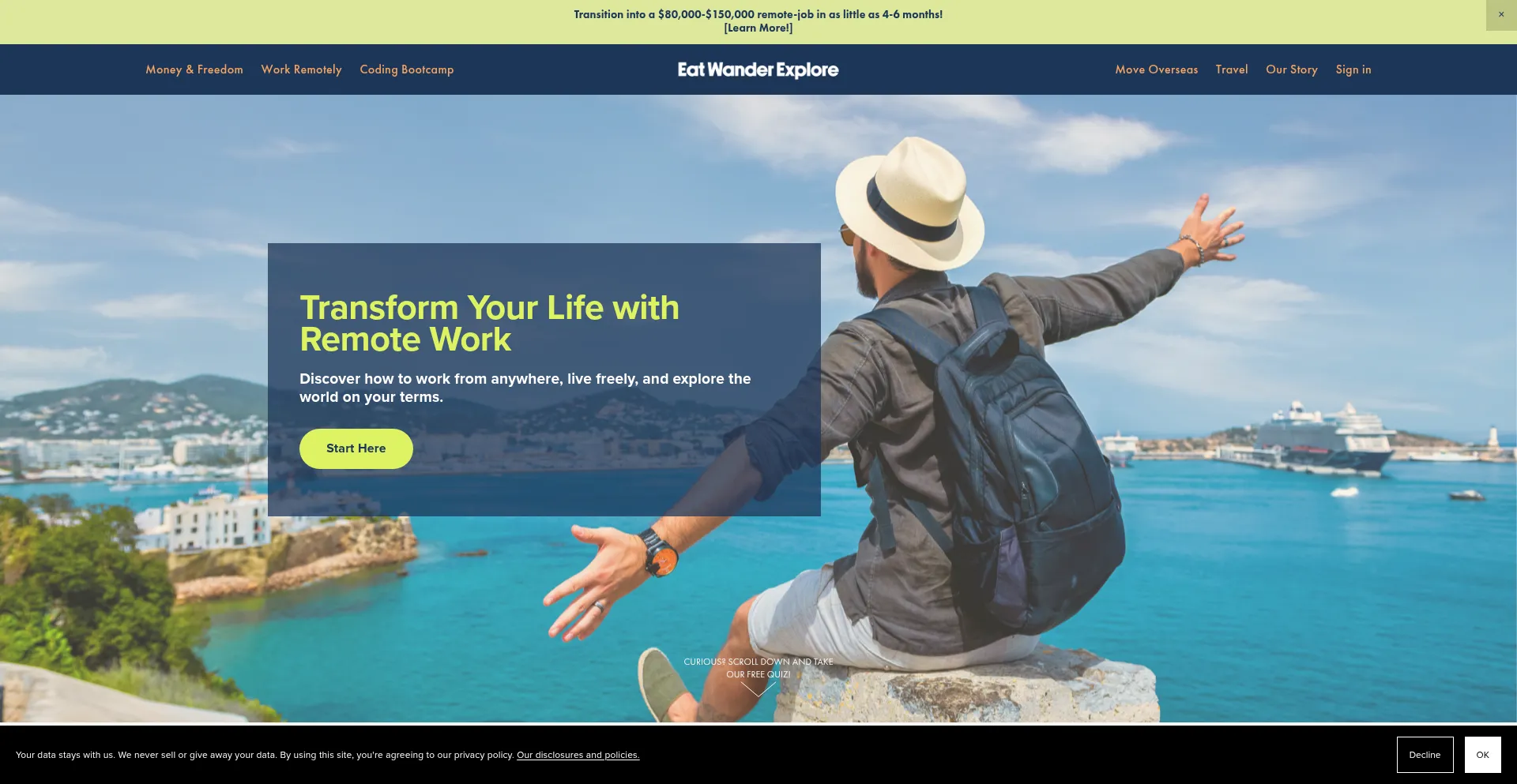 Website screenshot of Eatwanderexplore.com