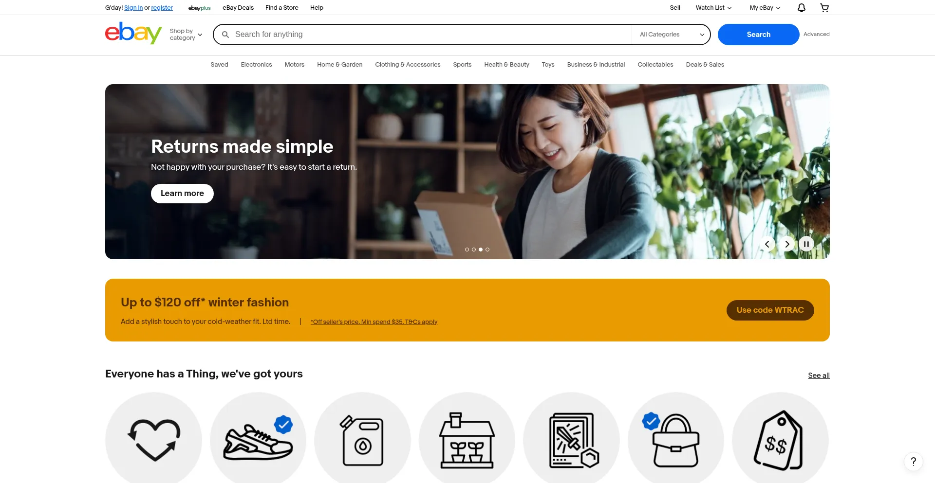 Website screenshot of Ebay.com.au
