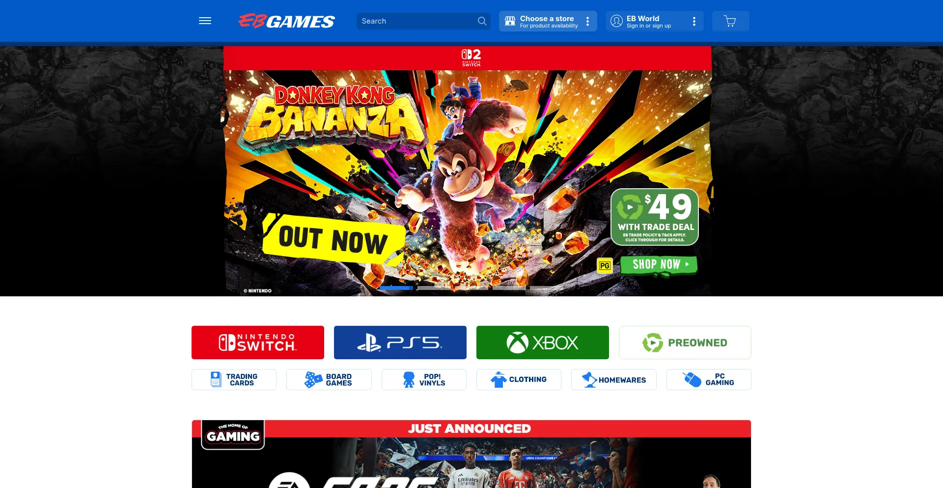 Website screenshot of Ebgames.com.au