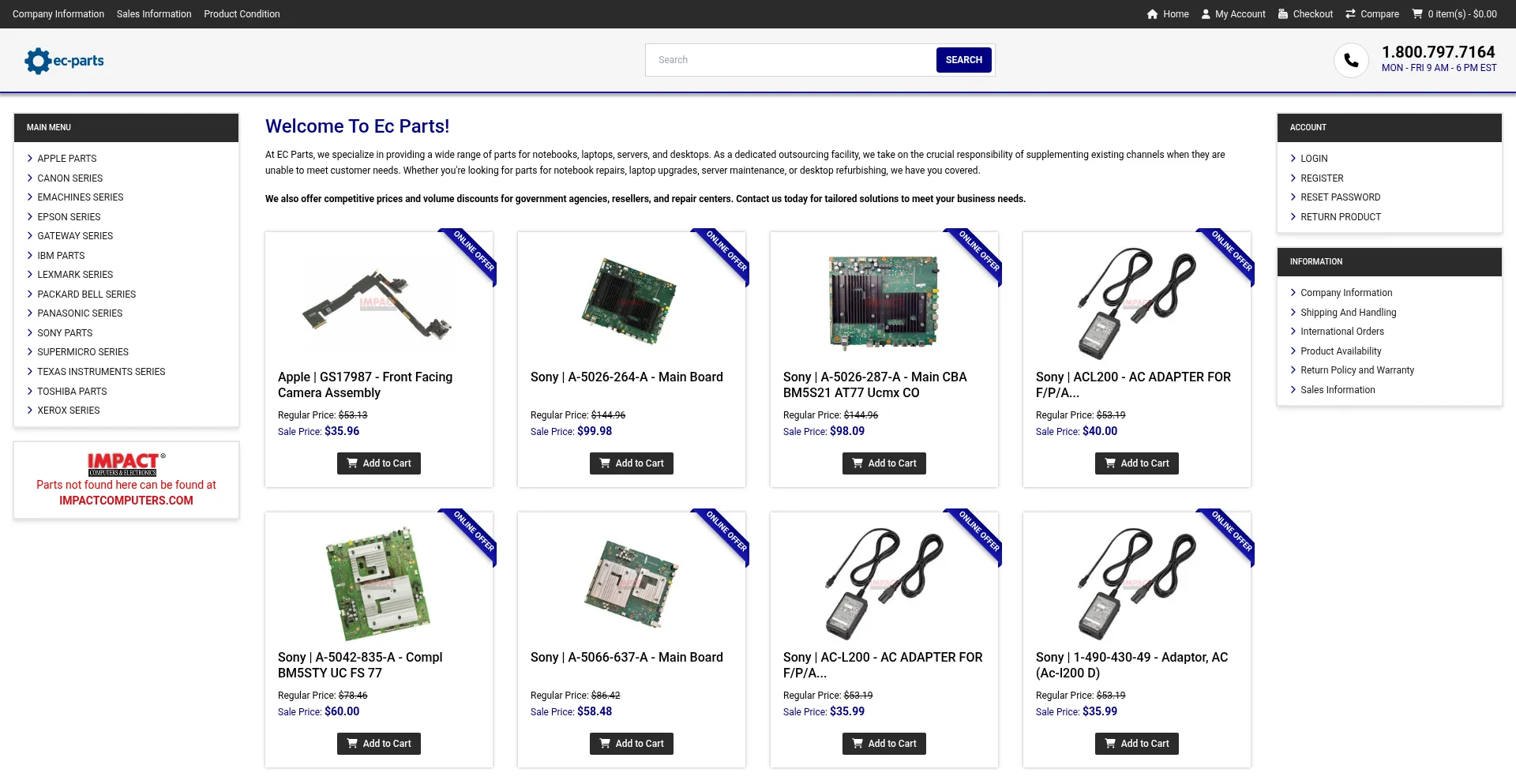 Website screenshot of Ec-parts.com