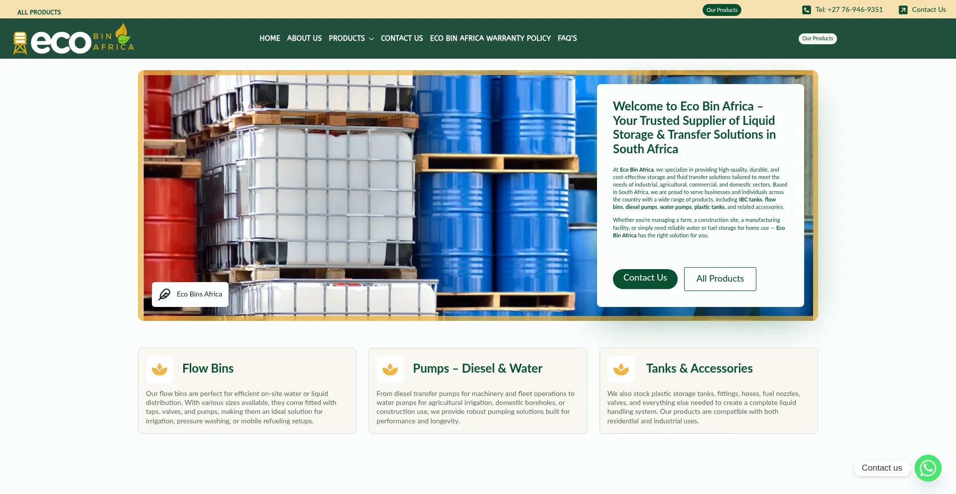 Website screenshot of Ecobinafrica.co.za