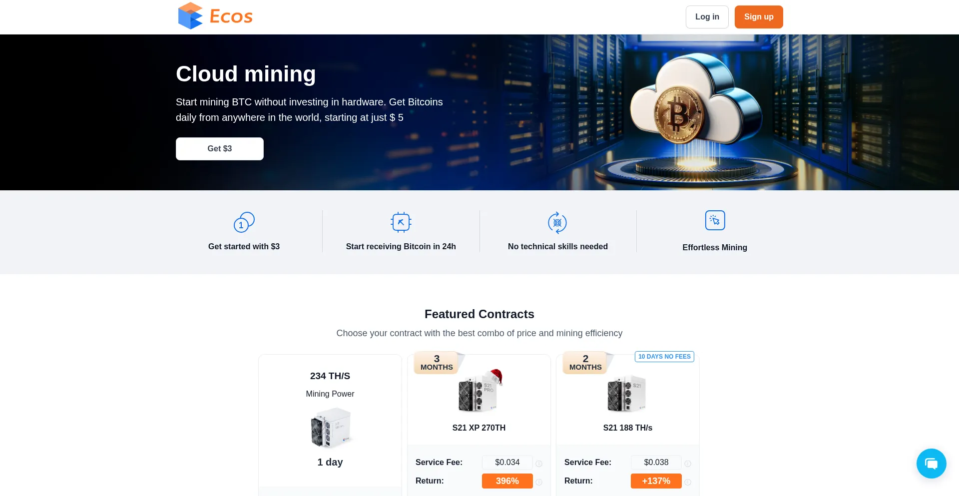 Website screenshot of Ecosminers.com