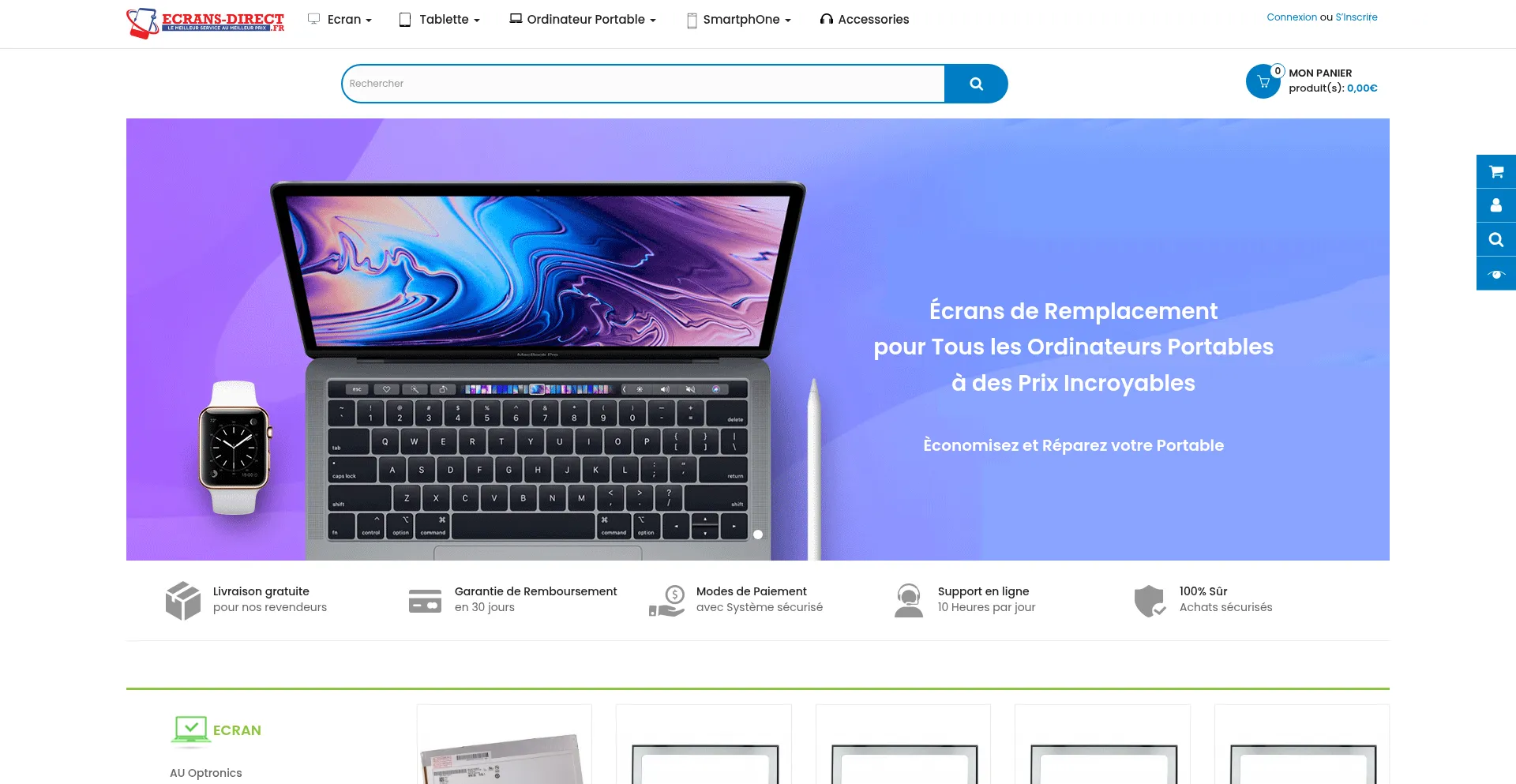 Website screenshot of Ecrans-direct.fr