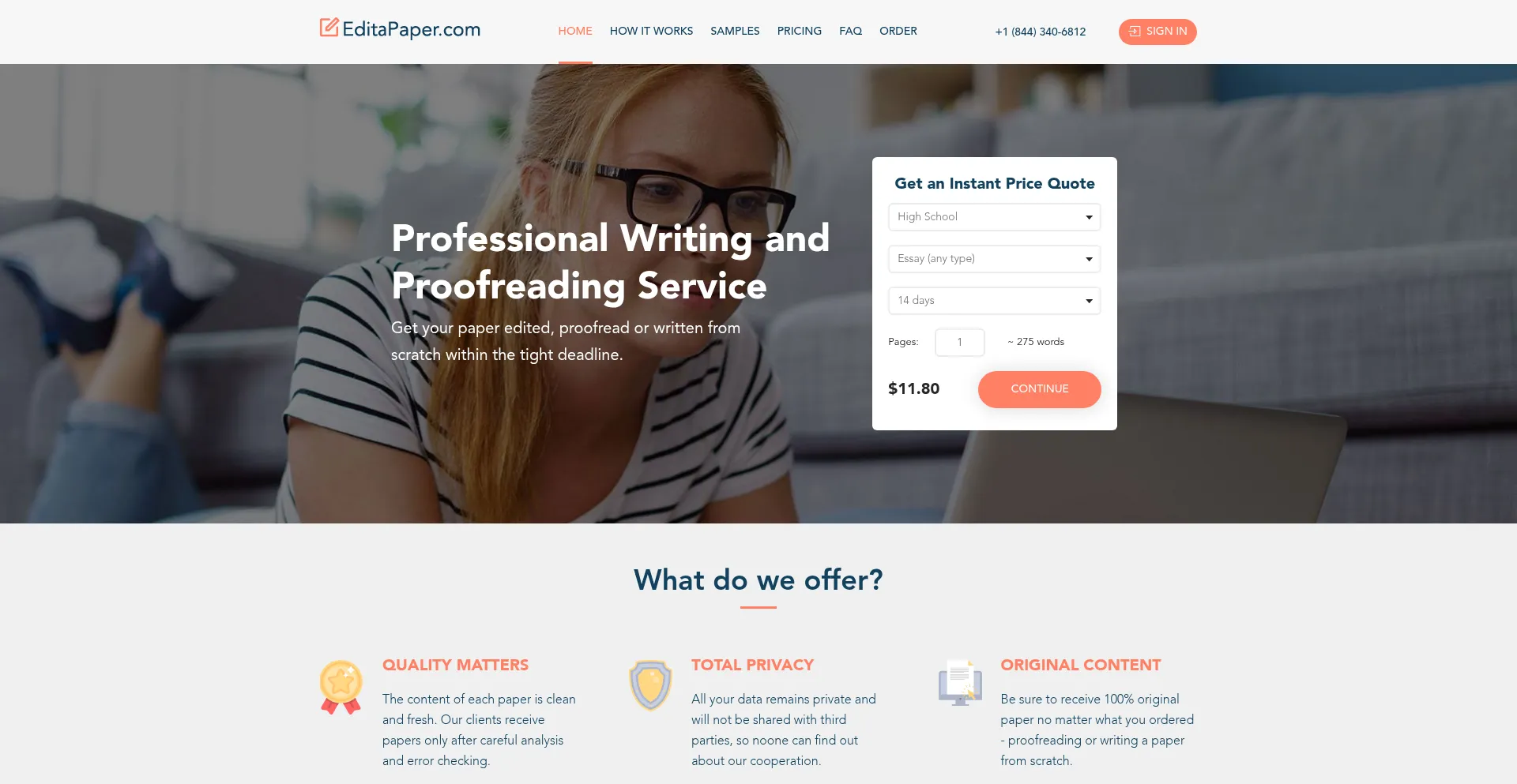 Website screenshot of Editapaper.com