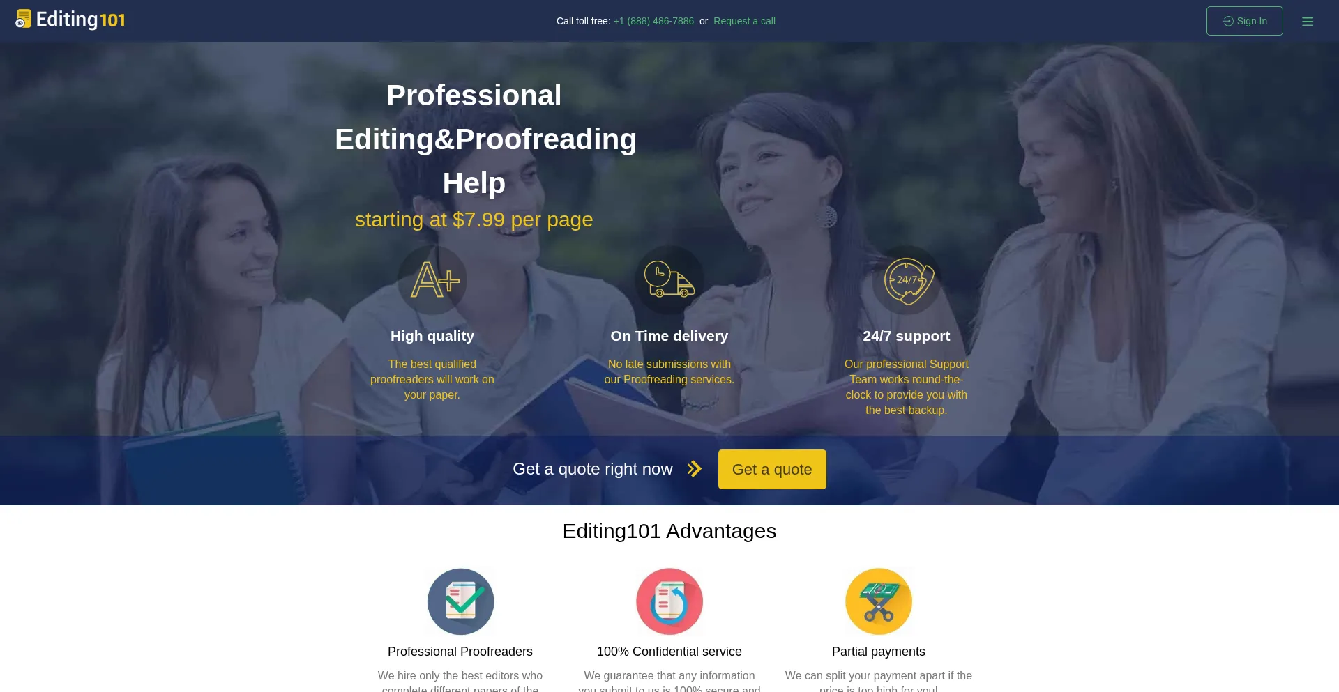 Website screenshot of Editing101.org