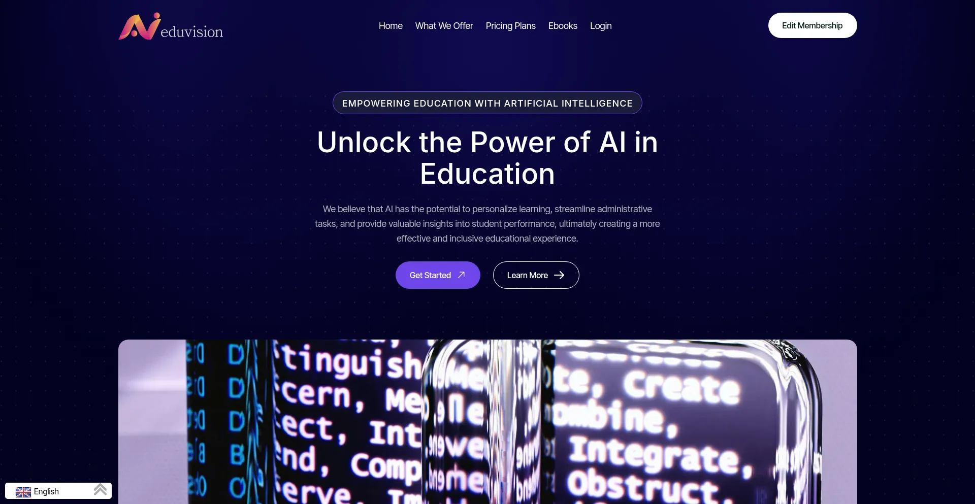 Website screenshot of Eduvisionai.com