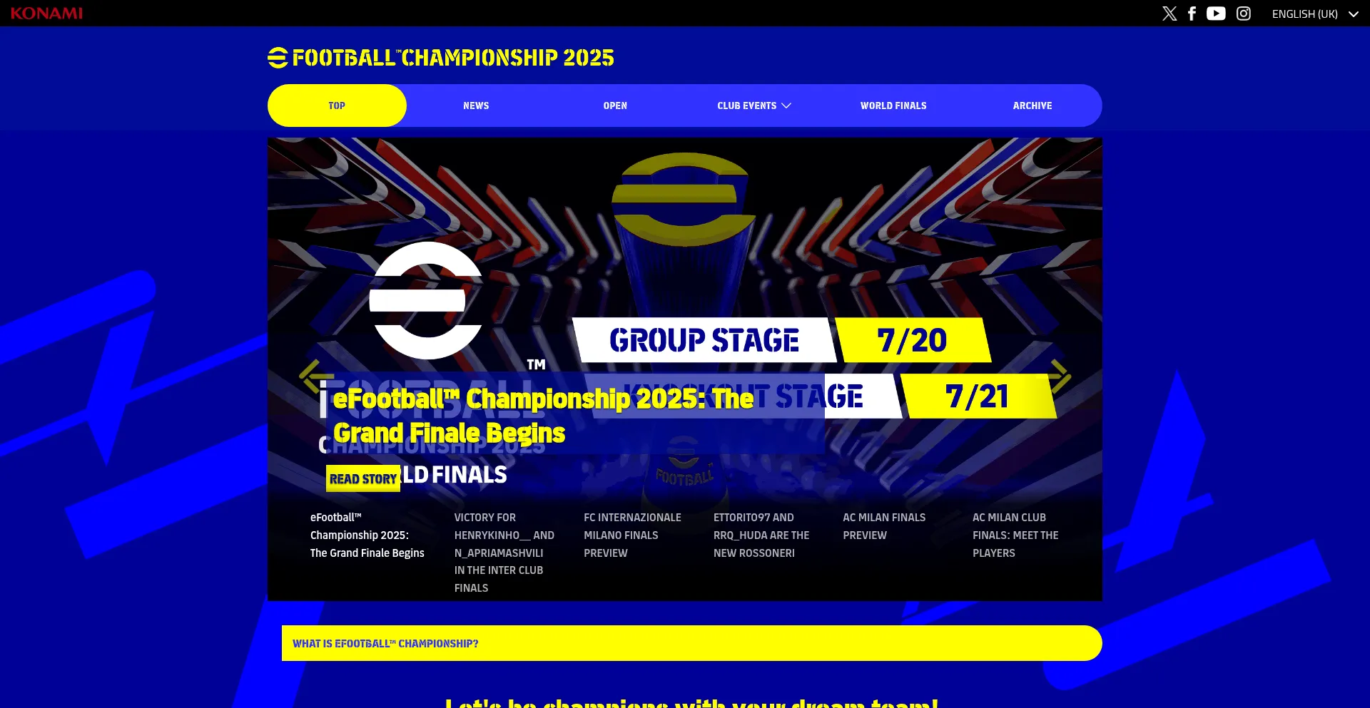 Website screenshot of Efootballchampionship.konami.net