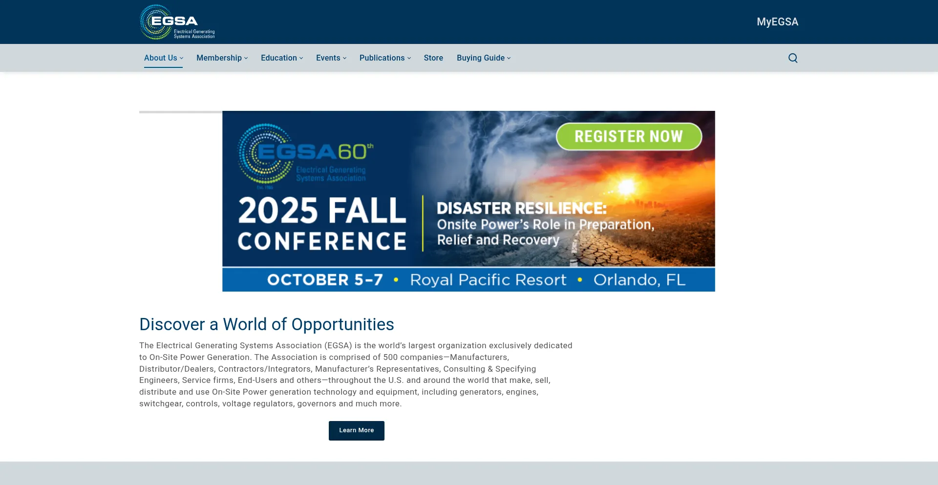 Website screenshot of Egsa.org