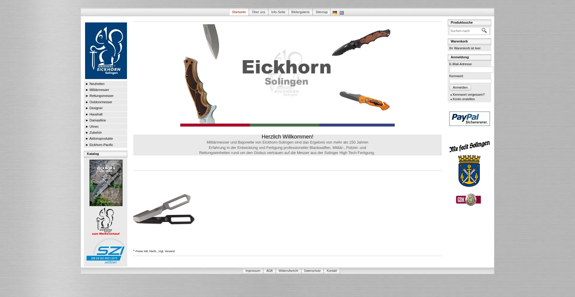 Website screenshot of Eickhorn-solingen.de